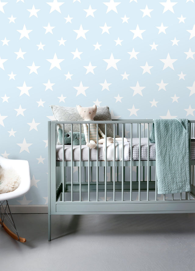 Amira Sky Blue Stars Wallpaper with Kids Graphic Star Pattern - Chesapeake 4060-138932