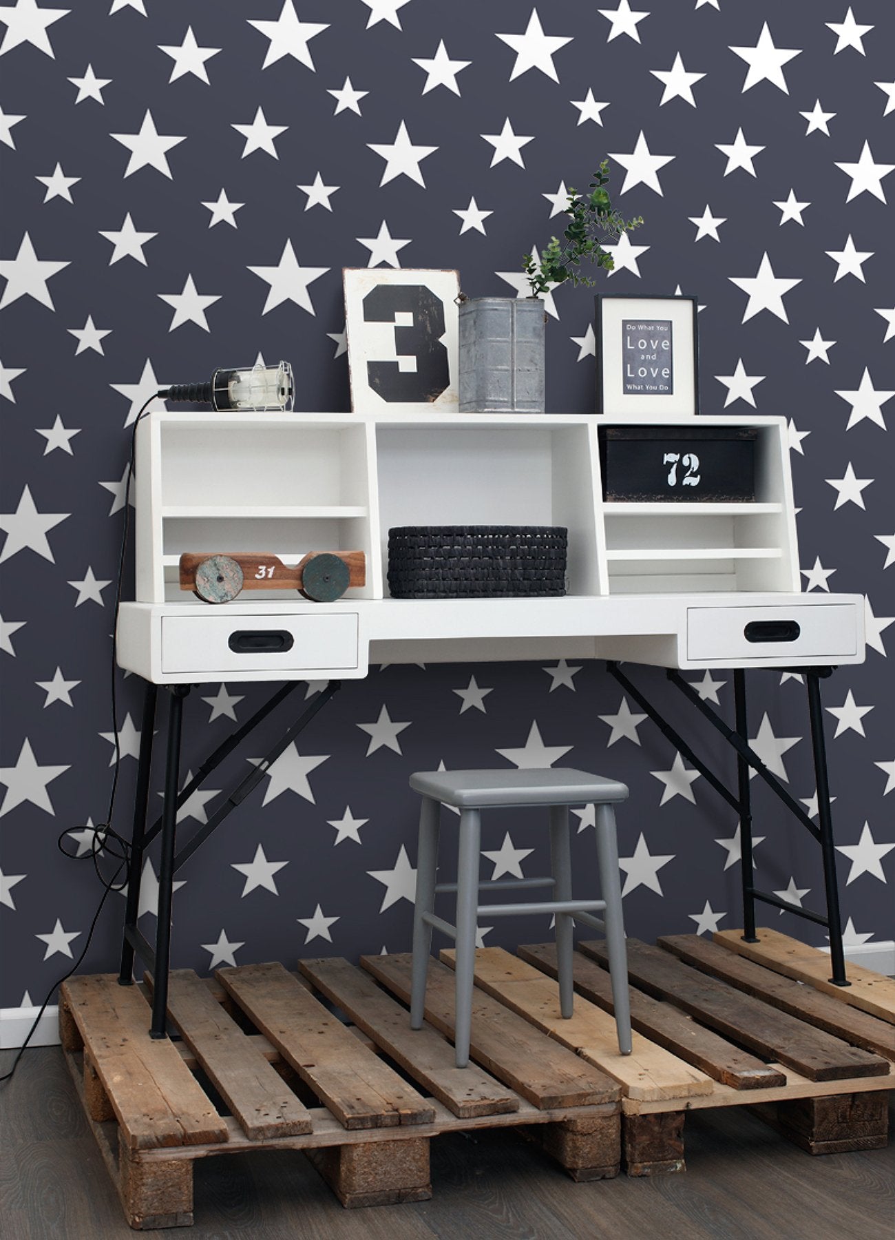Amira Navy Stars Wallpaper with Kids Graphic Star Motif - Brewster 4060-138933