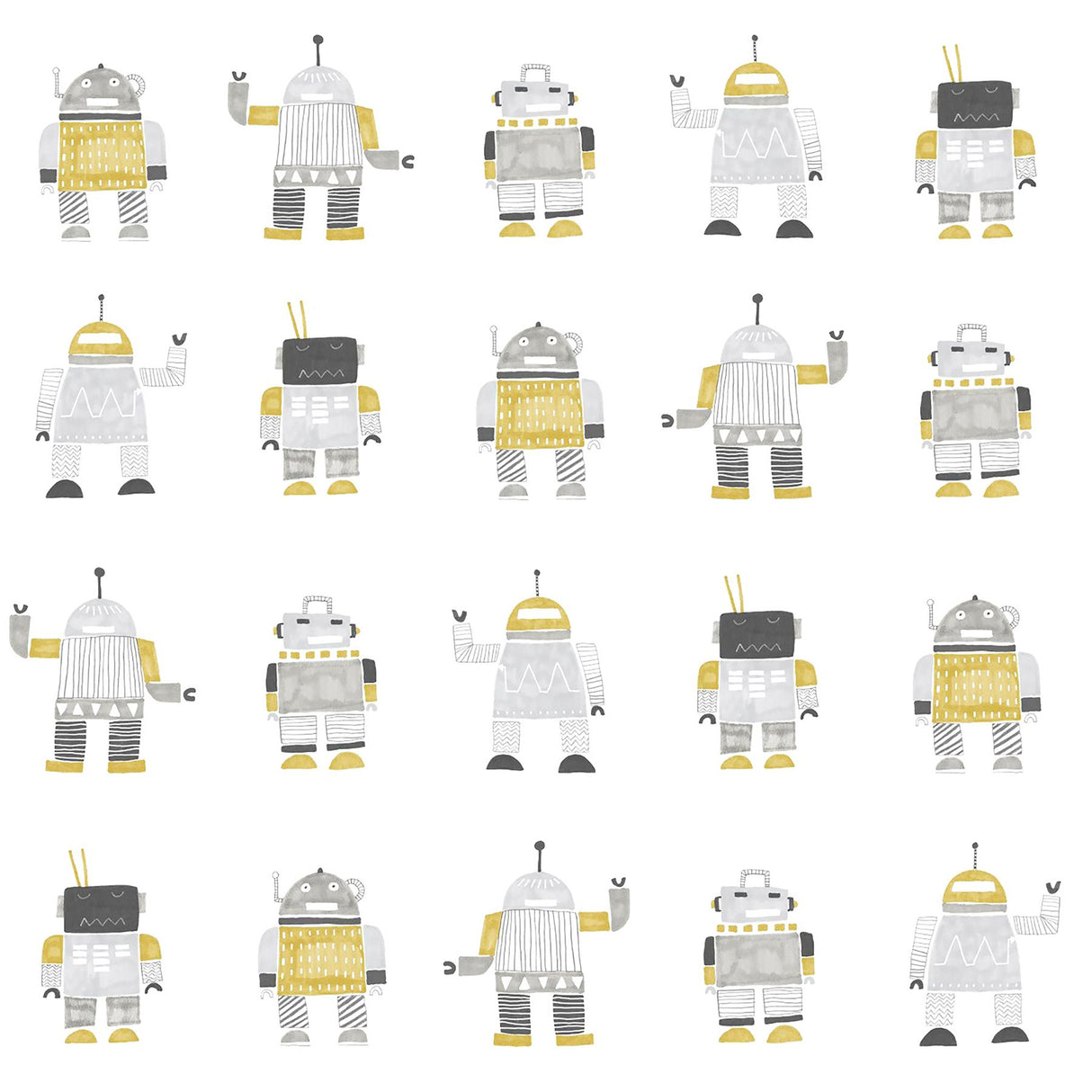 Callum Gold Robots Wallpaper with Graphic Novelty Kids Motif - Chesapeake 4060-138940