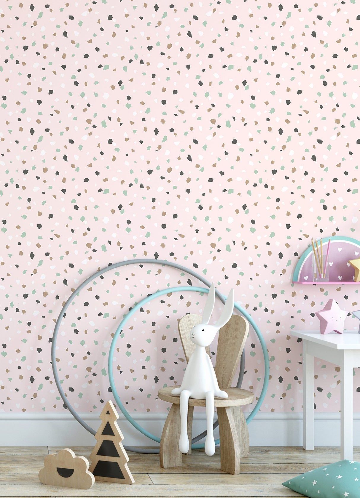Ona Pink Terrazzo Wallpaper with Bohemian Abstract Motif - Chesapeake 4060-139035