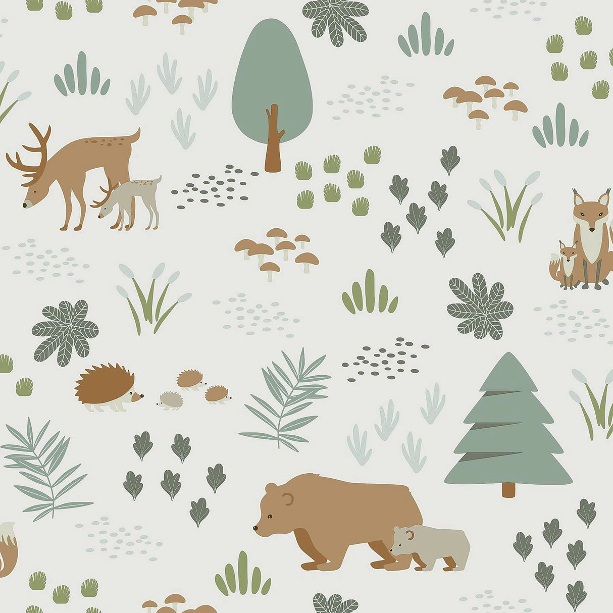 Finola Moss Bears Green Wallpaper with Kids Forest Animal Pattern - Chesapeake 4060-139247