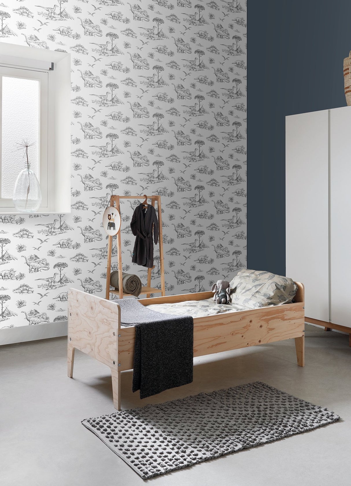 Isolde Charcoal Dinosaurs Wallpaper with Sketch Graphic Novelty Pattern - Chesapeake 4060-139269
