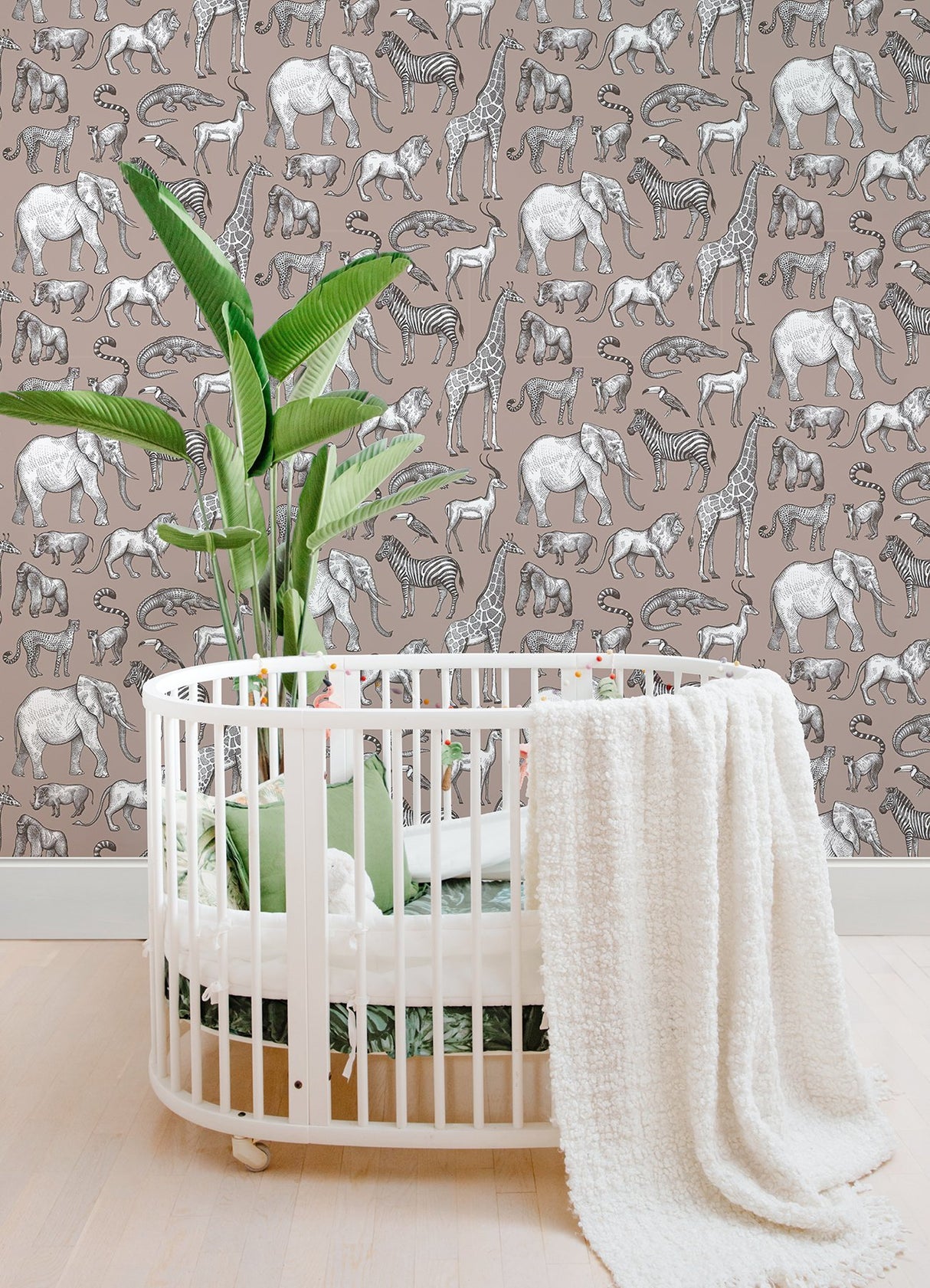 Kenji Light Brown Safari Wallpaper with Kids Animal Motif - Chesapeake 4060-139271
