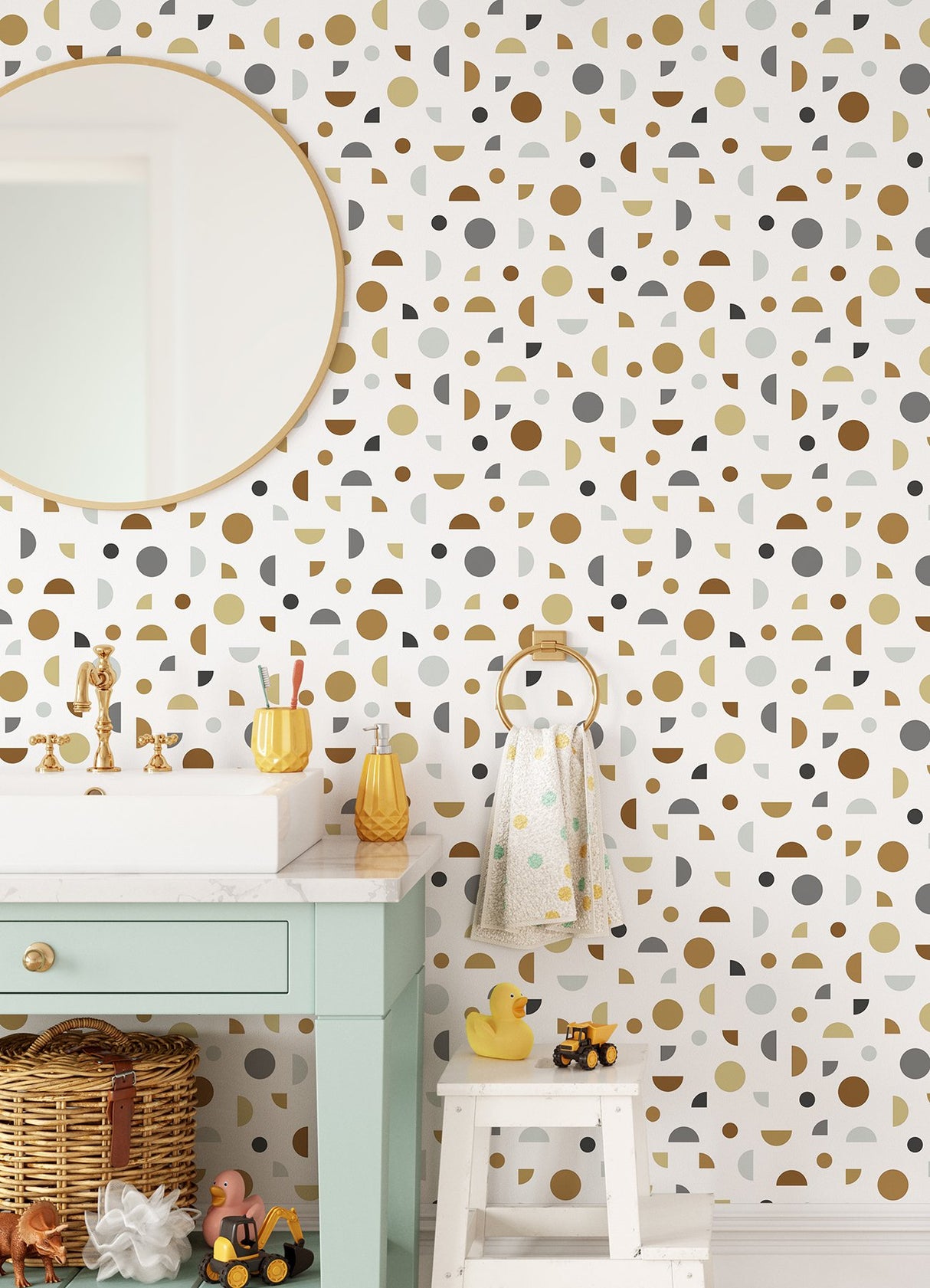 Marilee Neutral Circles Wallpaper with Bohemian Geometric Pattern - Chesapeake 4060-139278