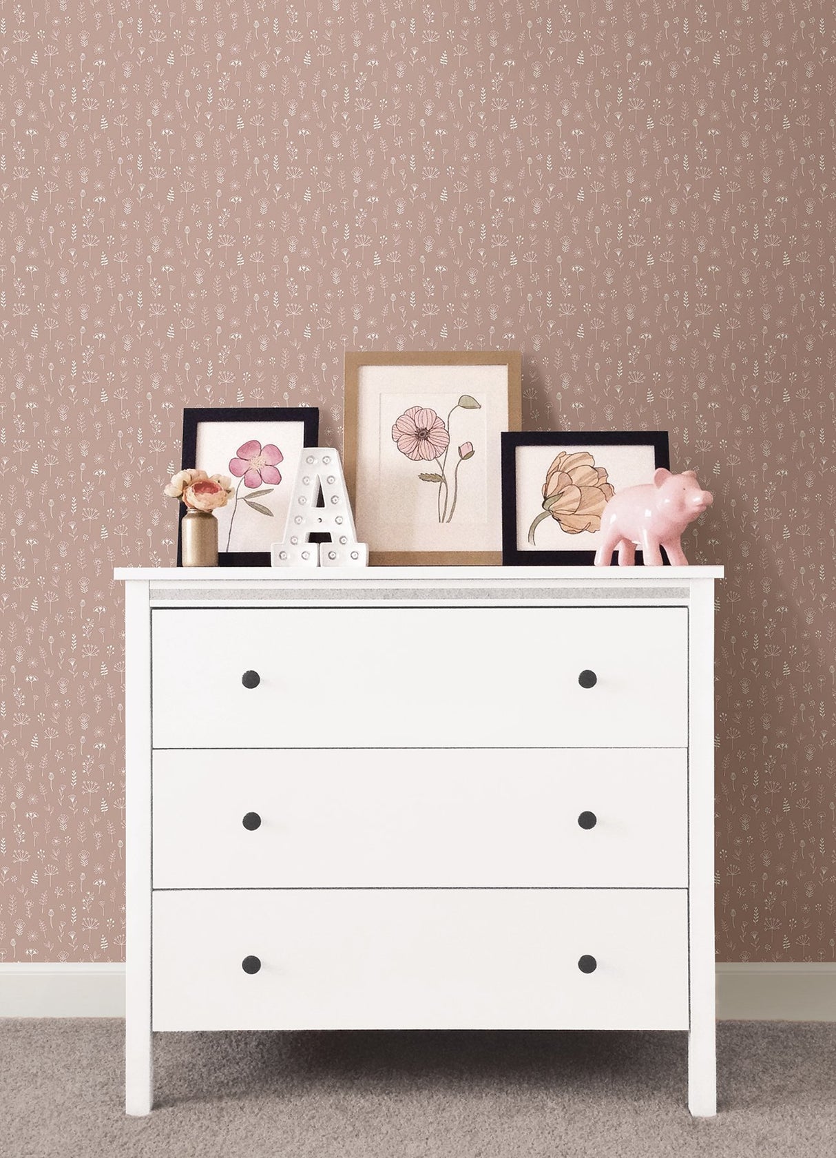 Tatula Rose Floral Wallpaper with Scandinavian Botanical Flower Pattern - Chesapeake 4060-139280
