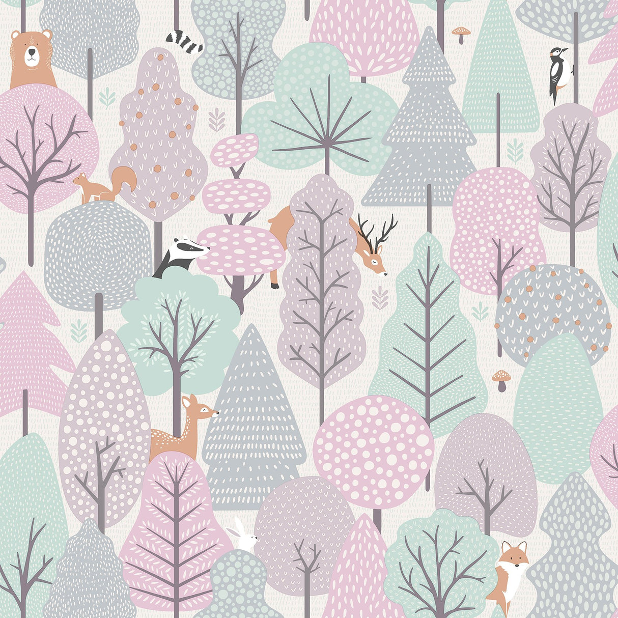 Quillen Pink Forest Kids Wallpaper with Foiled Woodland Animals Motif - Chesapeake 4060-51603