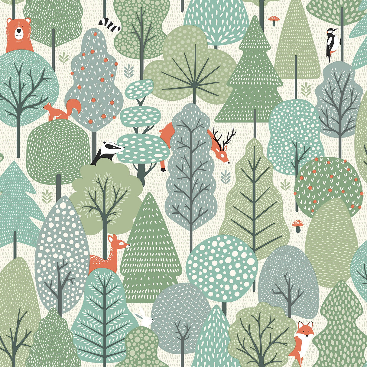 Quillen Green Forest Wallpaper with Whimsical Woodland Animals Chesapeake 4060-51604