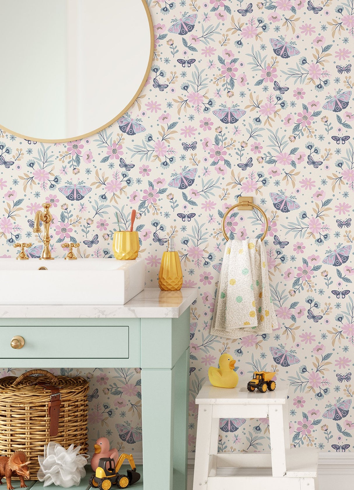 Zev Pink Butterfly Wallpaper with Kids Butterflies Motif - Chesapeake 4060-58103