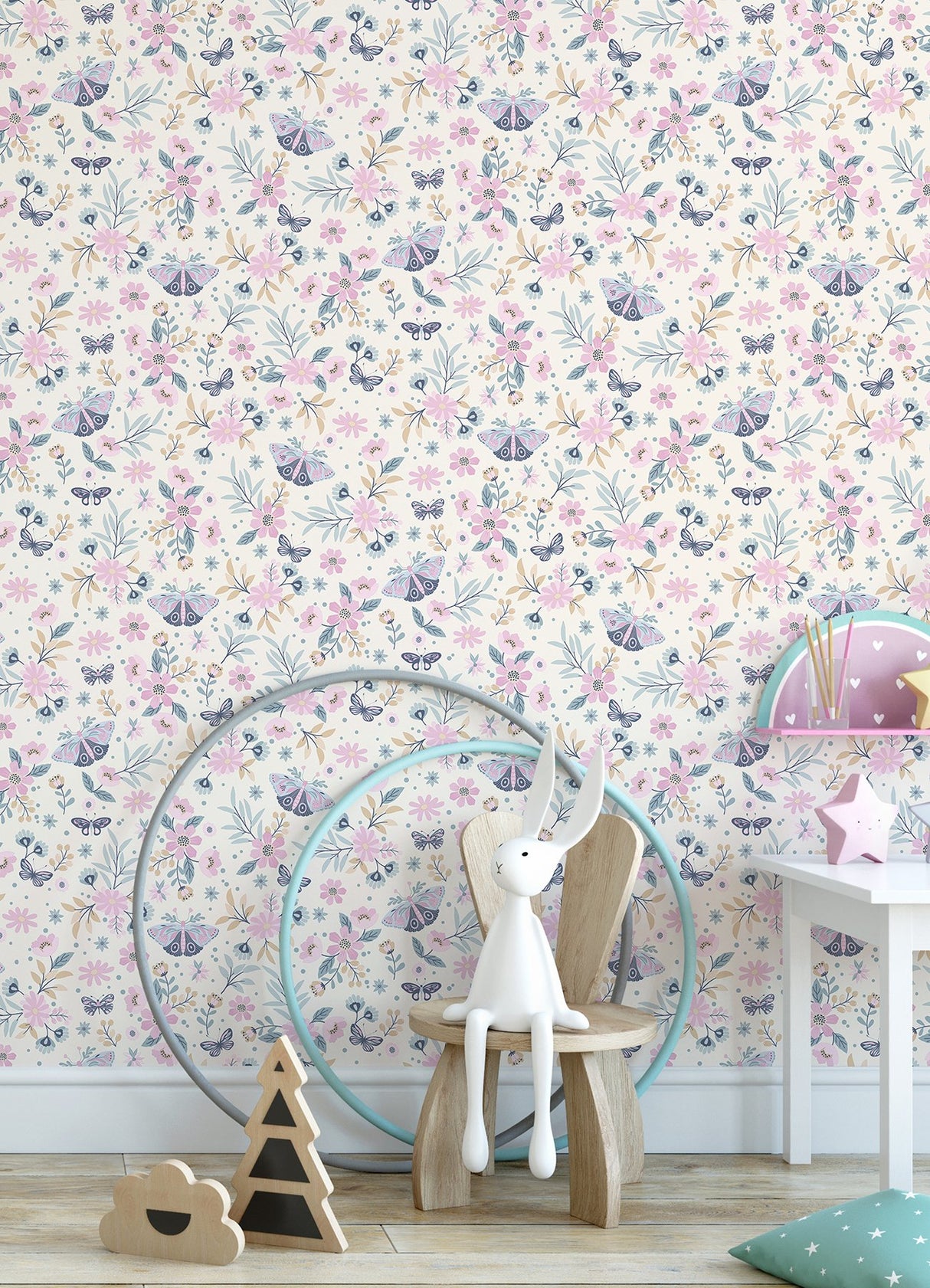 Zev Pink Butterfly Wallpaper with Kids Butterflies Motif - Chesapeake 4060-58103