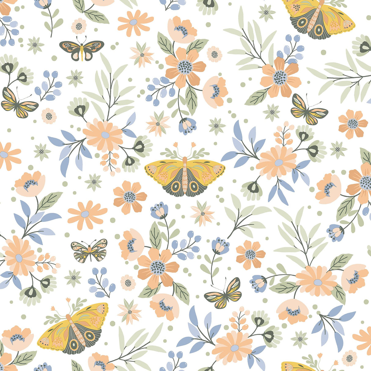Zev Coral Butterfly Wallpaper with Kids Floral and Butterflies Pattern - Chesapeake 4060-58105