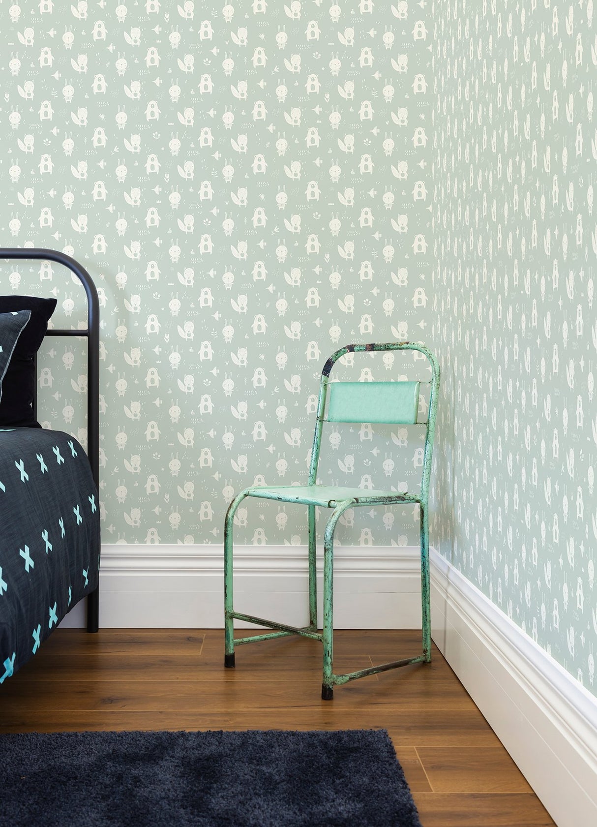 Bitsy Mint Woodland Wallpaper with Kids Animals Pattern - Chesapeake 4060-91304