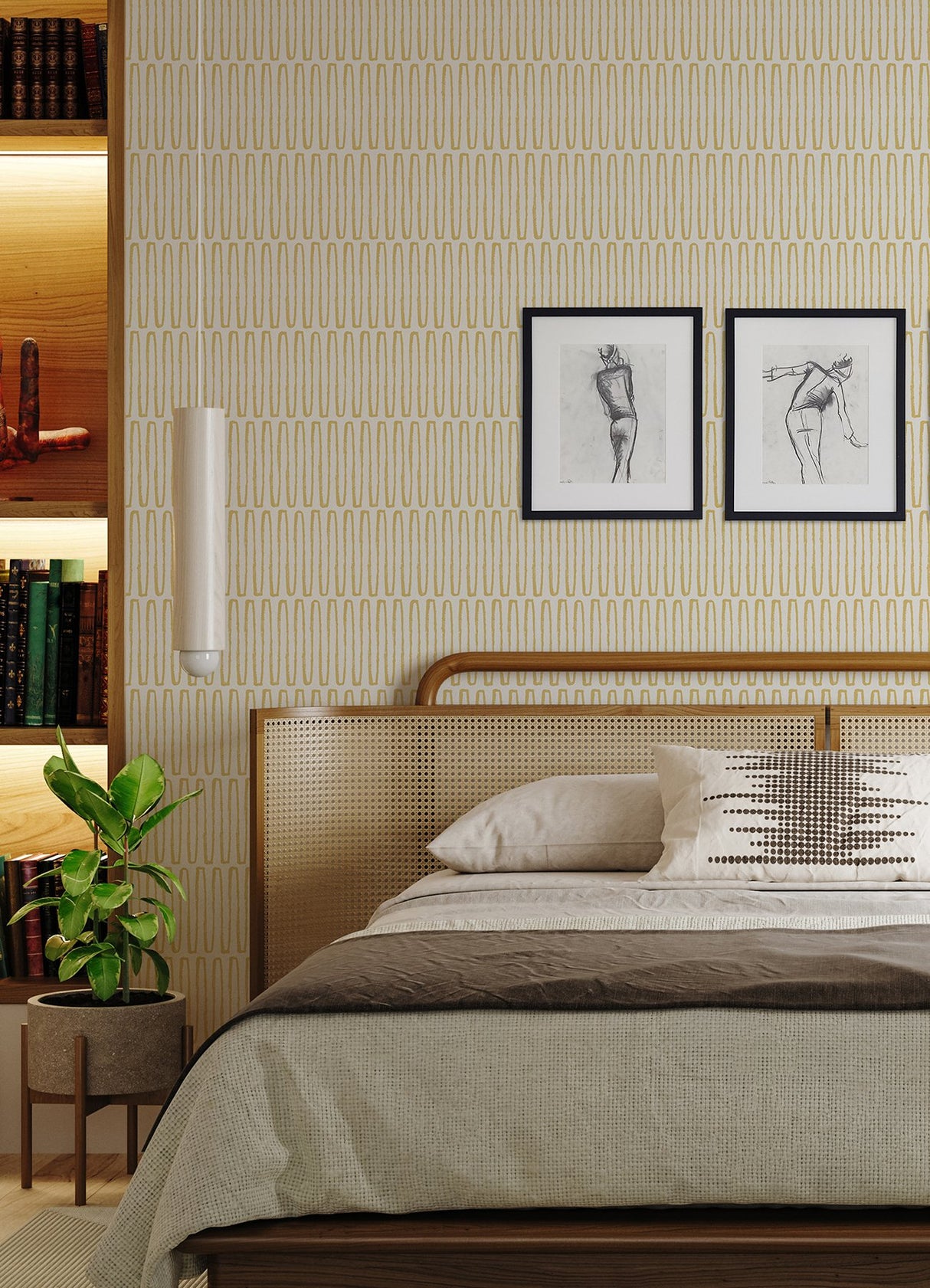 Lars Mustard Retro Wave Wallpaper with Modern Geometric Pattern - Brewster 4066-26500