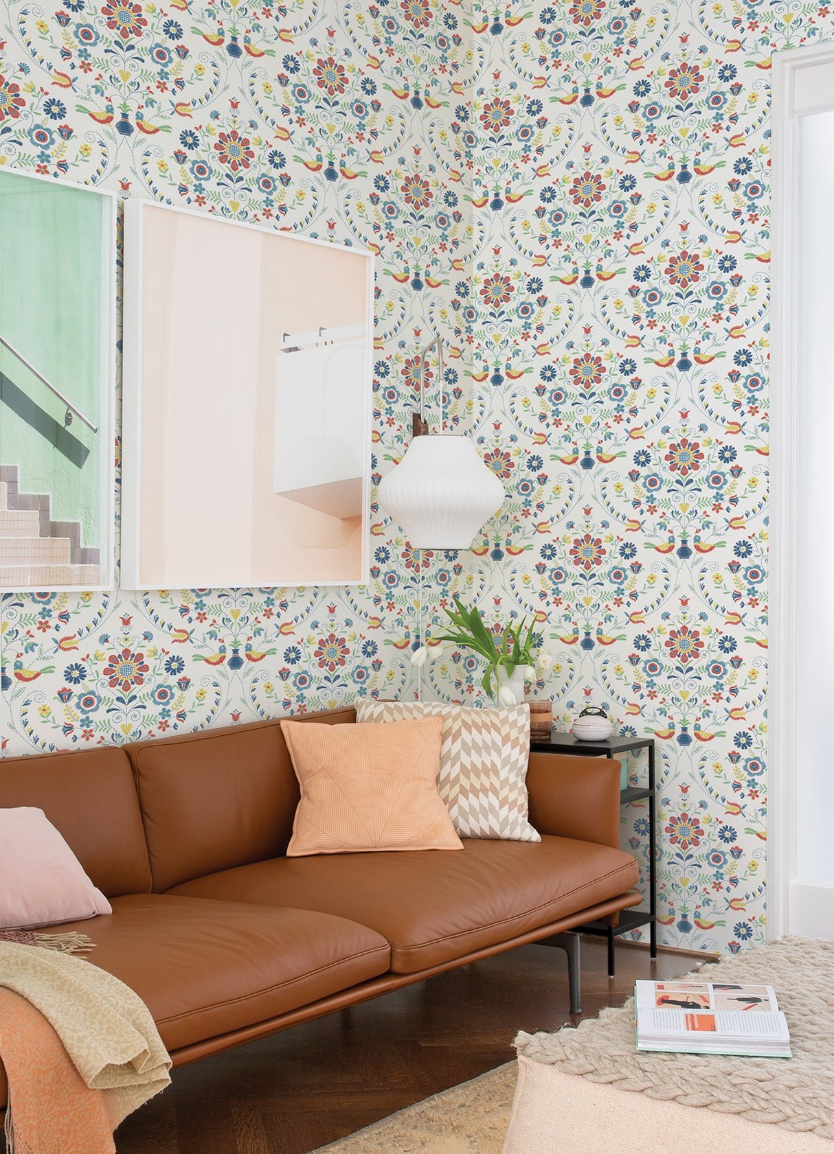Britt Multicolor Embroidered Damask Wallpaper with Botanical Damask Pattern, Farmhouse Style - A-Street Prints 4066-26512