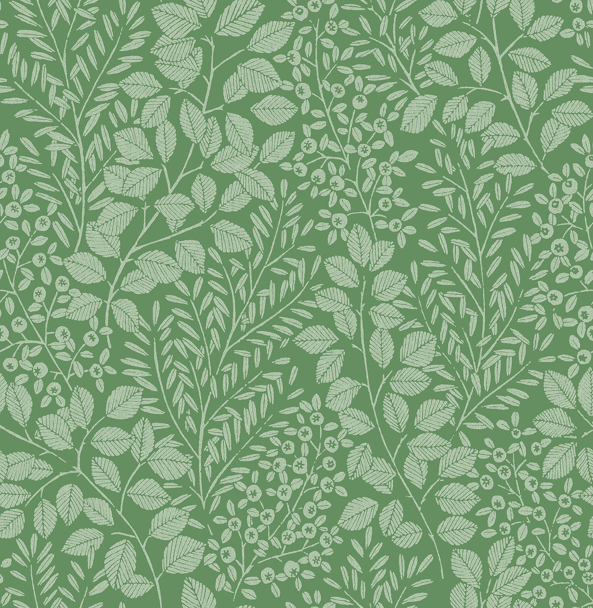 Elin Green Berry Botanical Wallpaper with Leaves Motif, Farmhouse Style - A-Street Prints 4066-26515