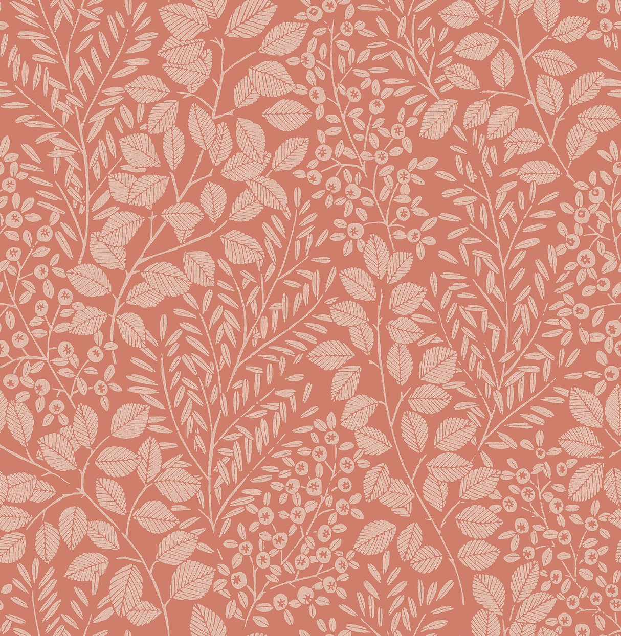 Elin Coral Berry Botanical Wallpaper in Coral with Scandinavian Leaves Motif - A-Street Prints 4066-26516
