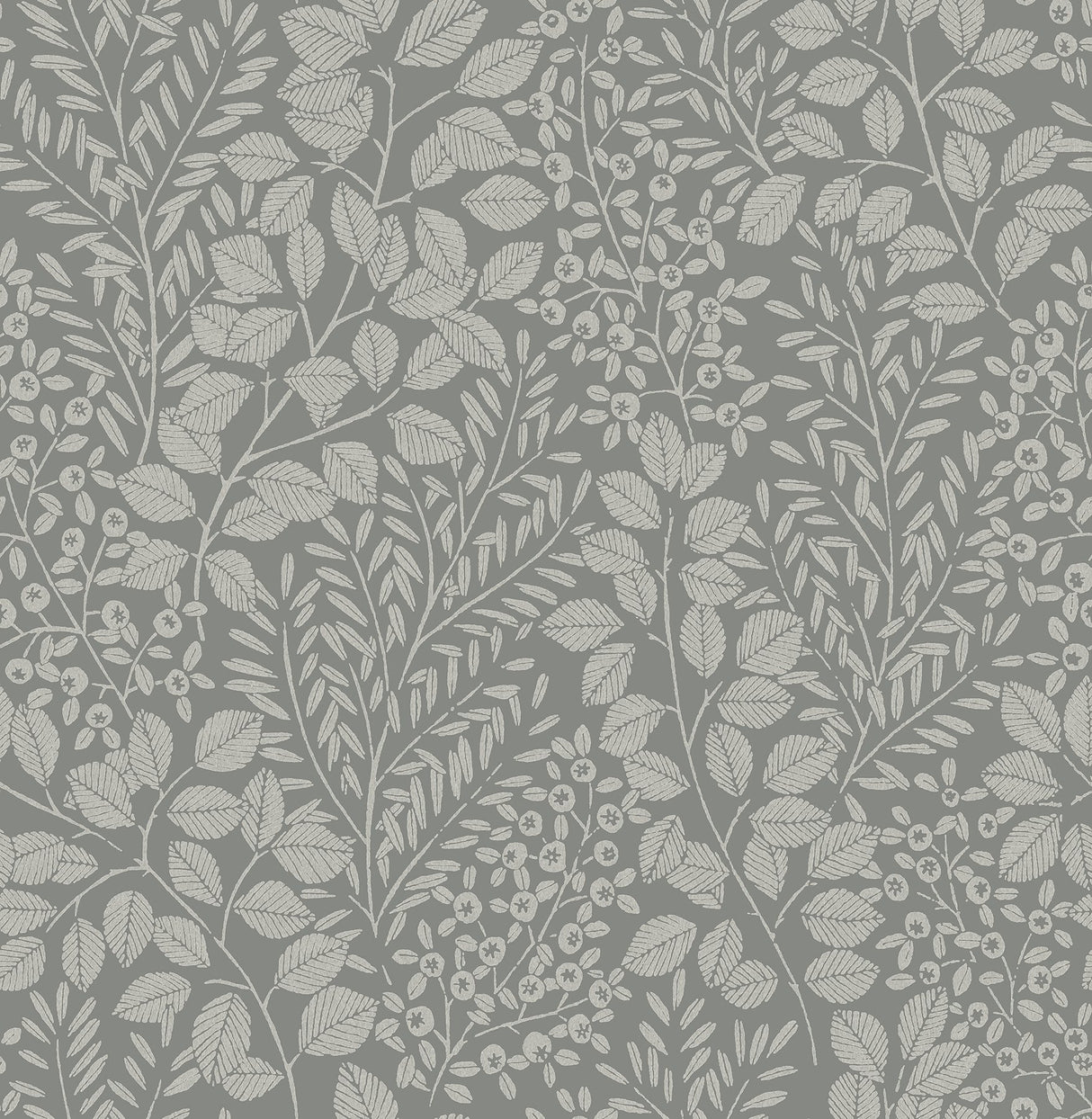 Elin Charcoal Berry Botanical Wallpaper with Scandinavian Leaf and Berry Motif - A-Street Prints 4066-26519