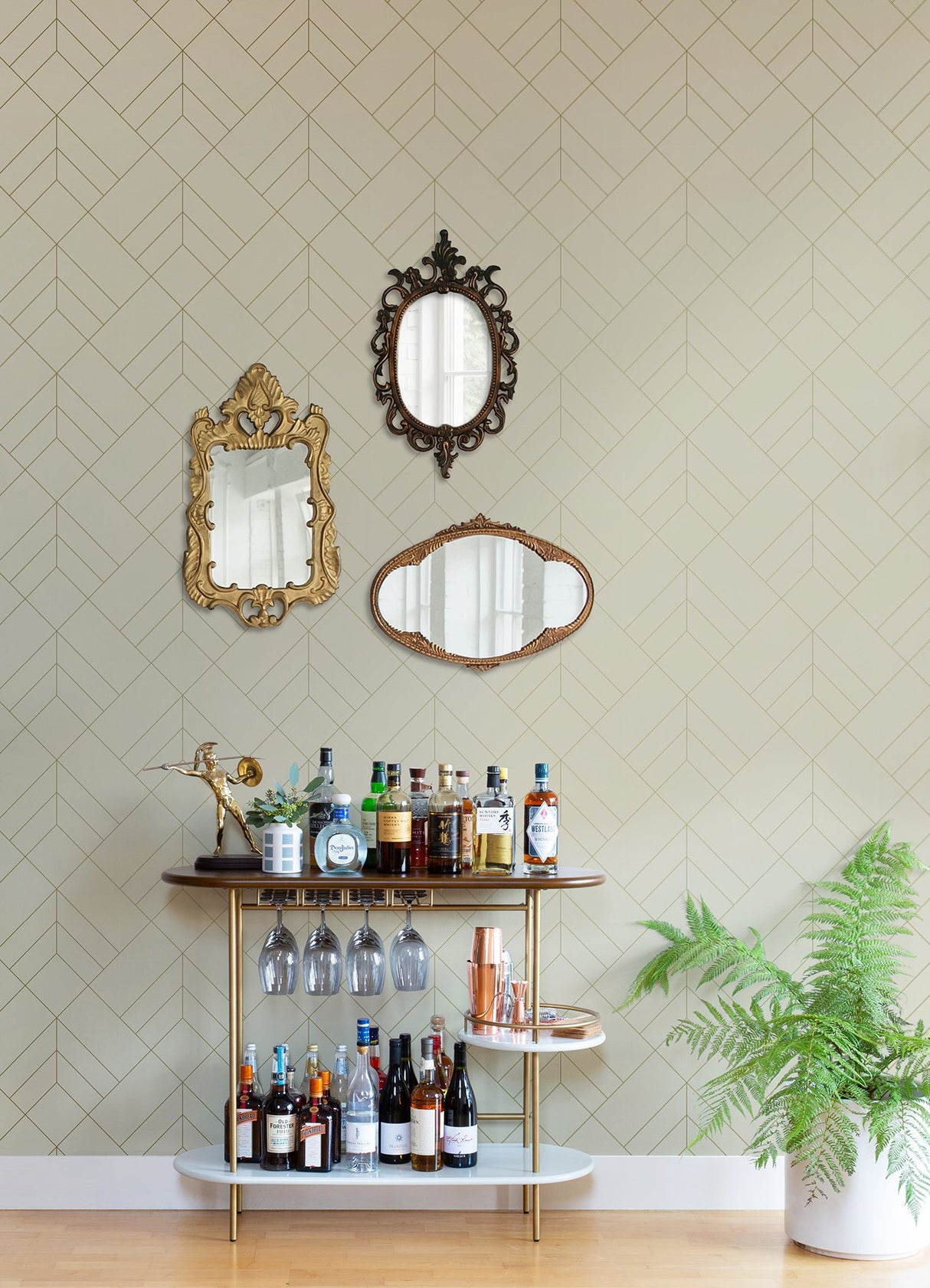Sander Light Grey Geometric Wallpaper with Metallic Diamond Motif - A-Street Prints 4066-26545