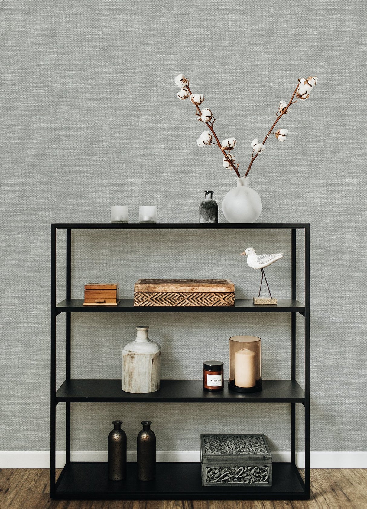 Malin Light Grey Faux Grasscloth Wallpaper with Raised Ink Texture - A-Street Prints 4066-26562