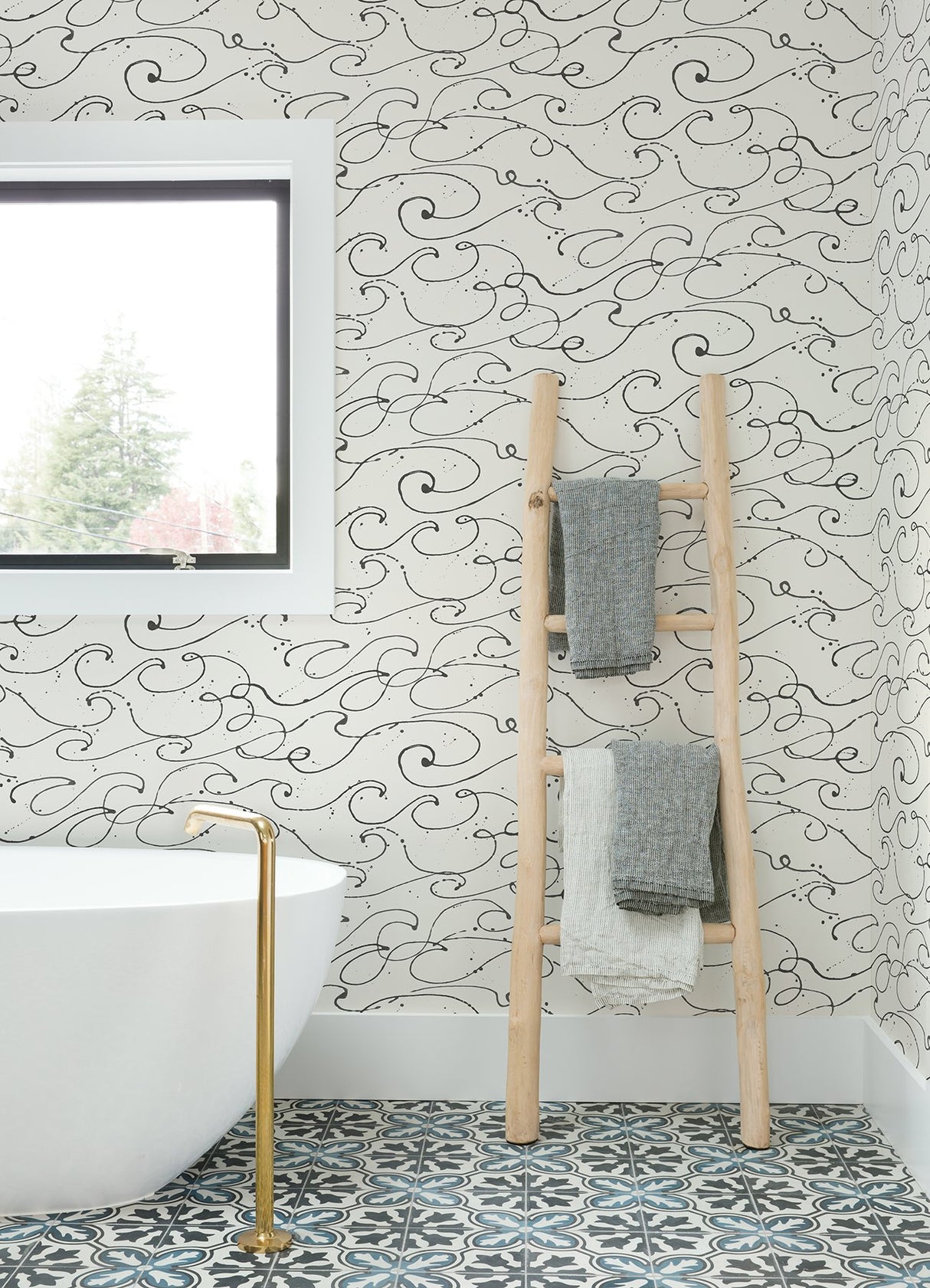 Kuroshio Charcoal Ocean Wave Wallpaper with Abstract Coastal Style - Chesapeake 4071-71008