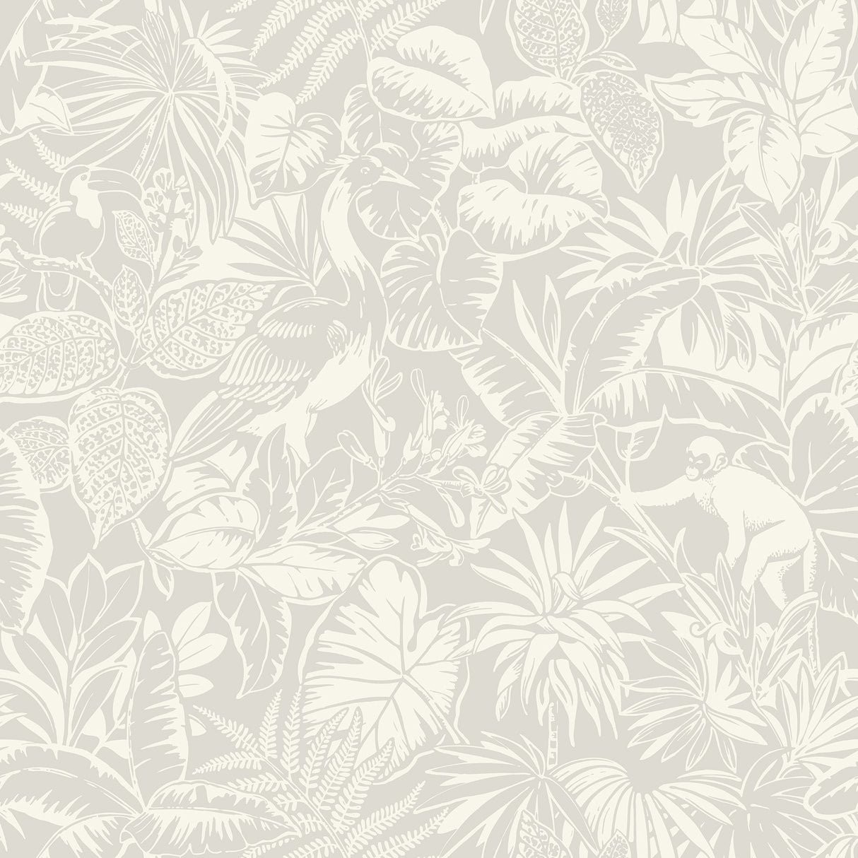 Corcovado Grey Jungle Jamboree Wallpaper with Tropical Monkeys and Birds - Chesapeake 4071-71011