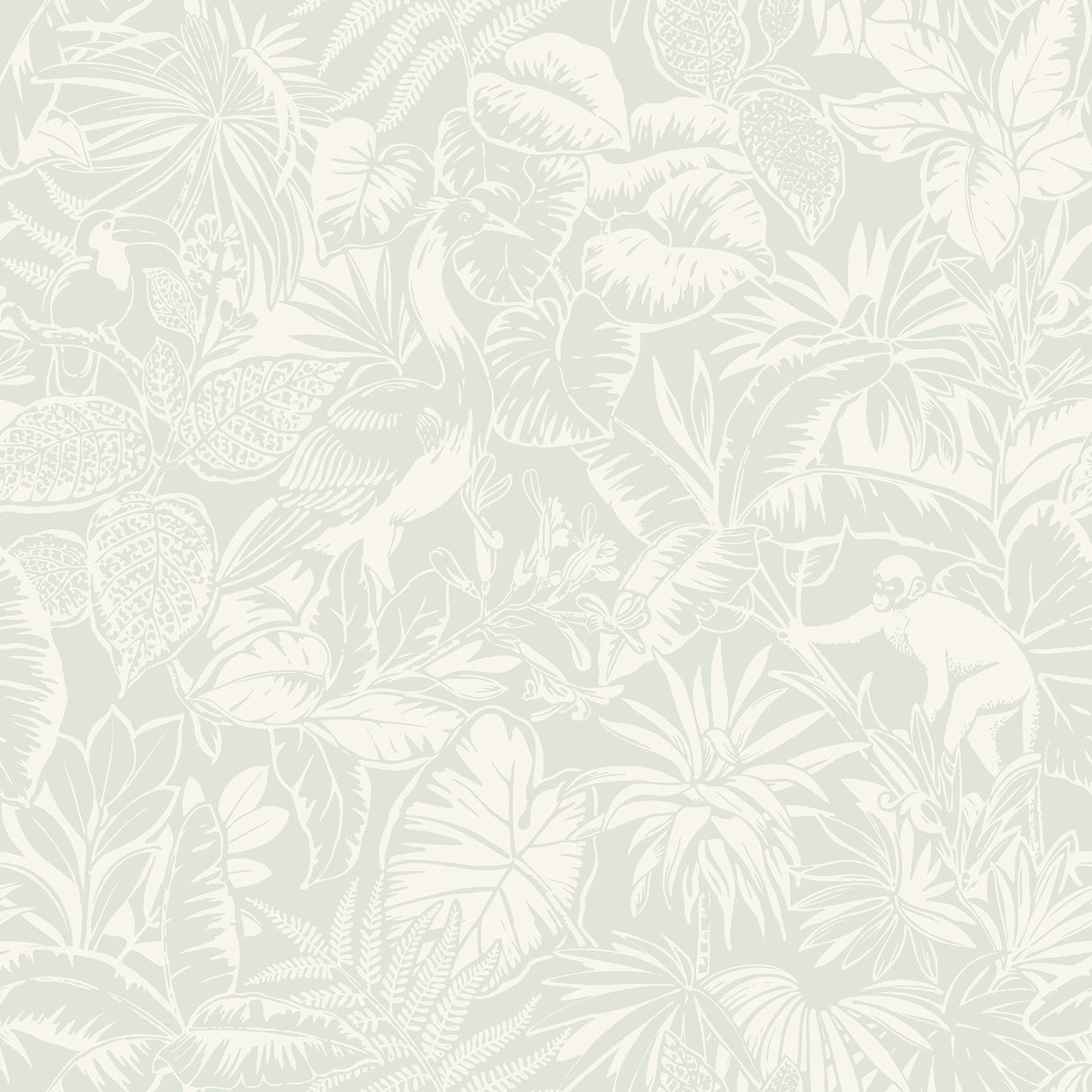 Corcovado Aqua Jungle Jamboree Wallpaper with Tropical Fauna Pattern - Chesapeake 4071-71013