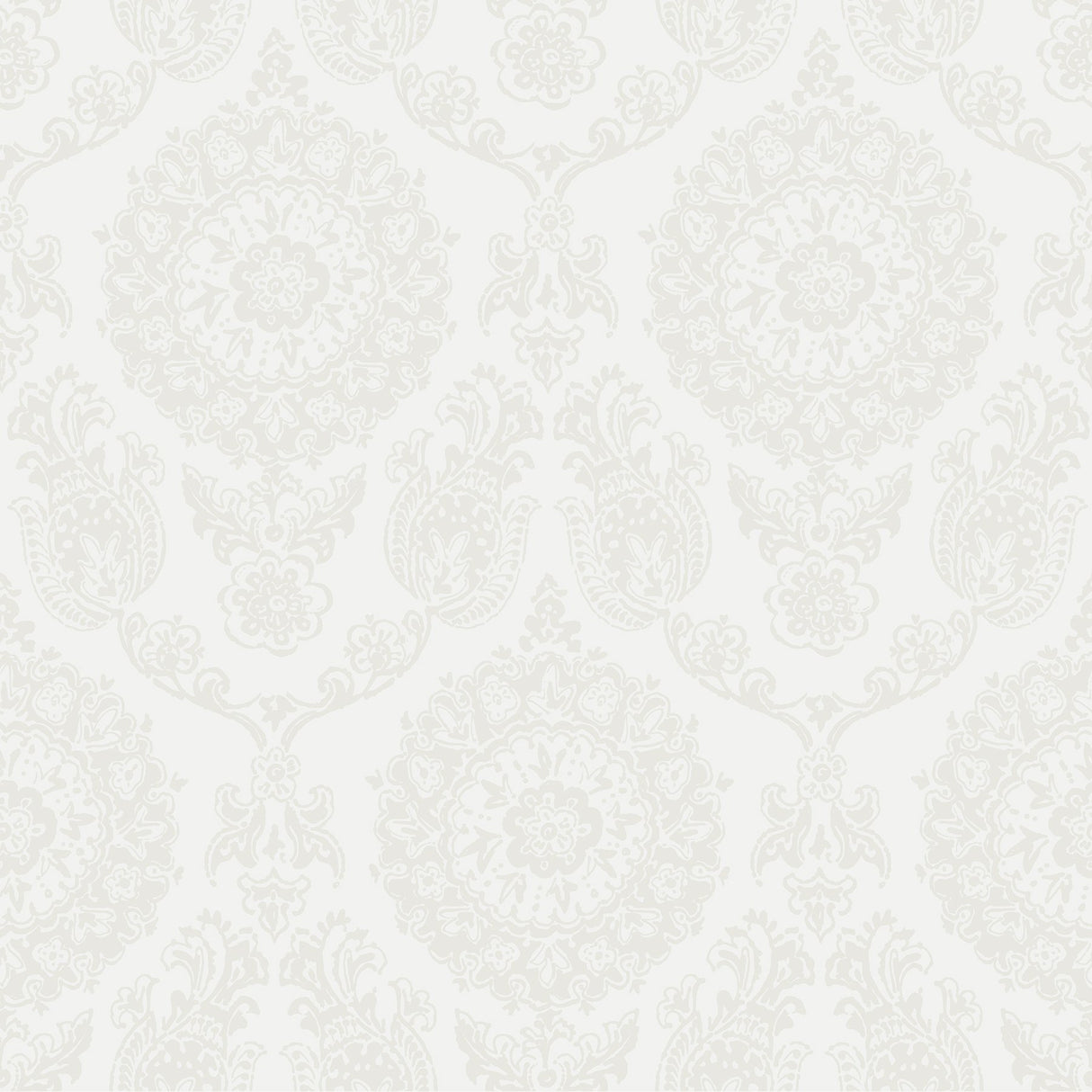 Helm Damask White Floral Medallion Wallpaper with Coastal Medallions Pattern - Brewster 4071-71021