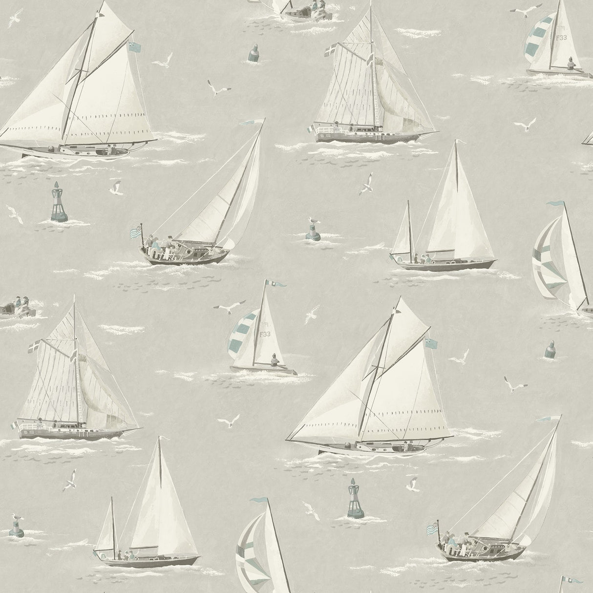 Leeward Light Grey Sailboat Wallpaper with Coastal Graphics Novelty Pattern - Chesapeake 4071-71036