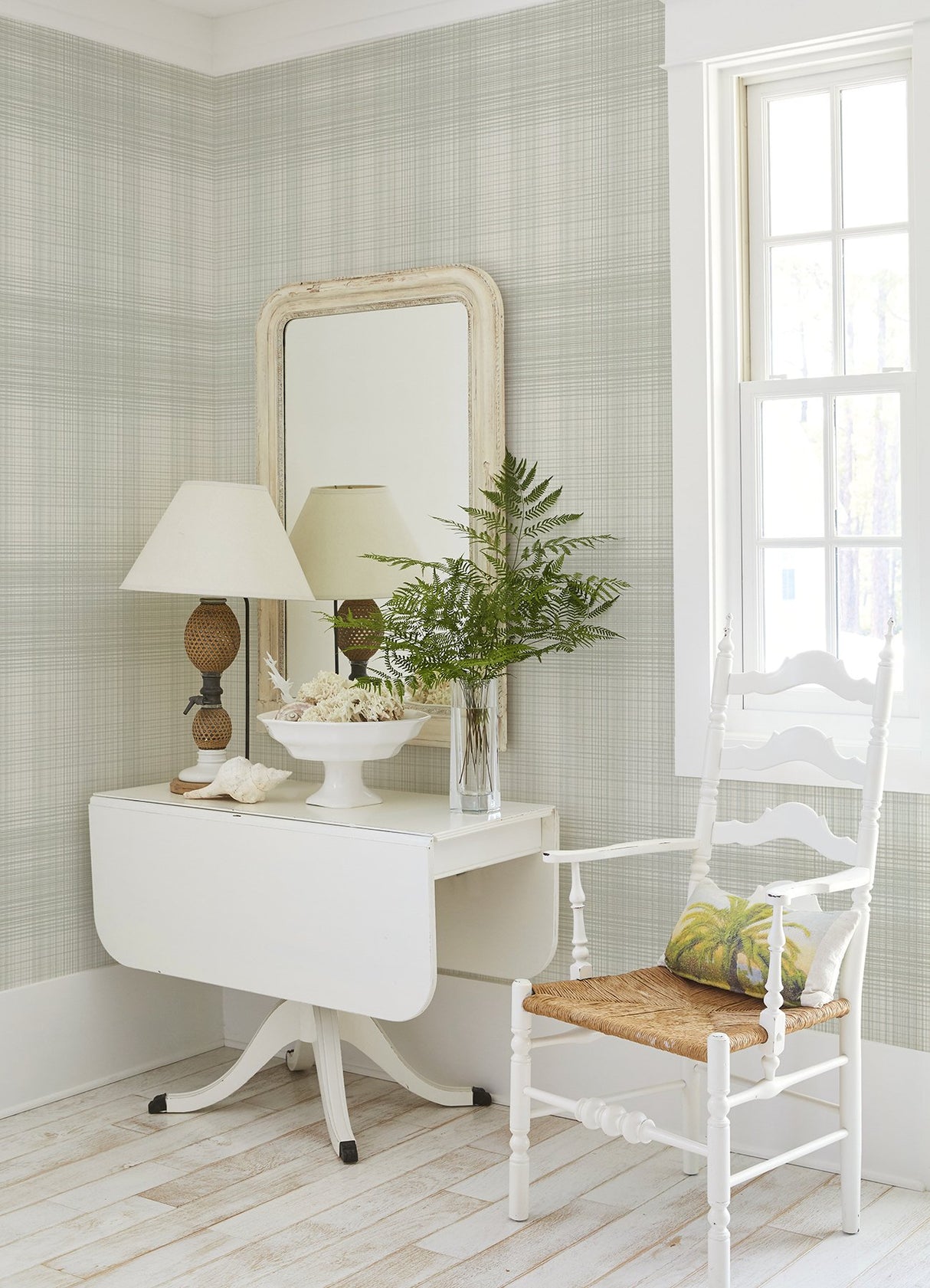 Madras Aqua Plaid Wallpaper with Coastal Fabric Texture Plaid Pattern - Chesapeake 4071-71044