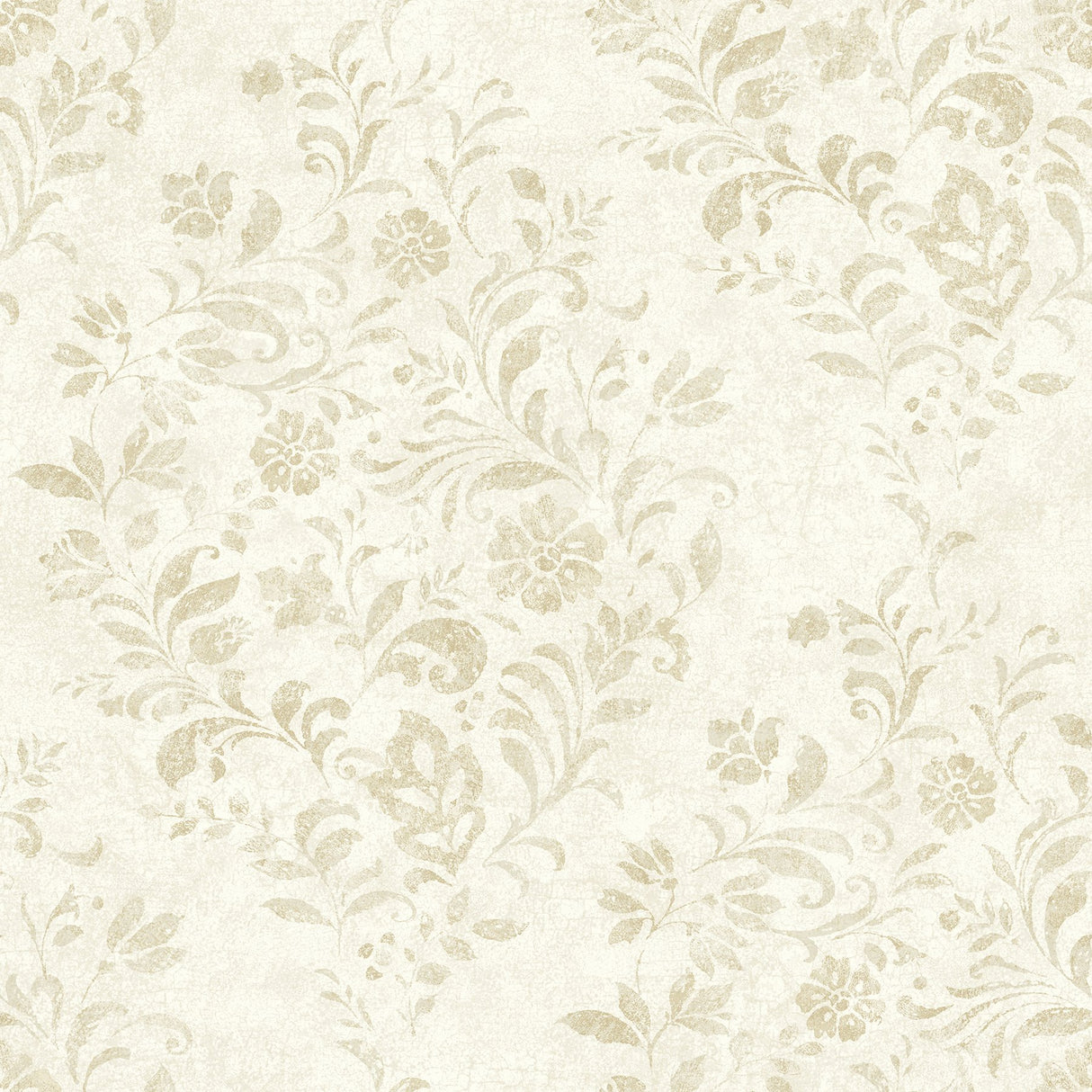 Isidore Wheat Scroll Wallpaper with Botanical Distressed Scrolls - Chesapeake 4072-70007