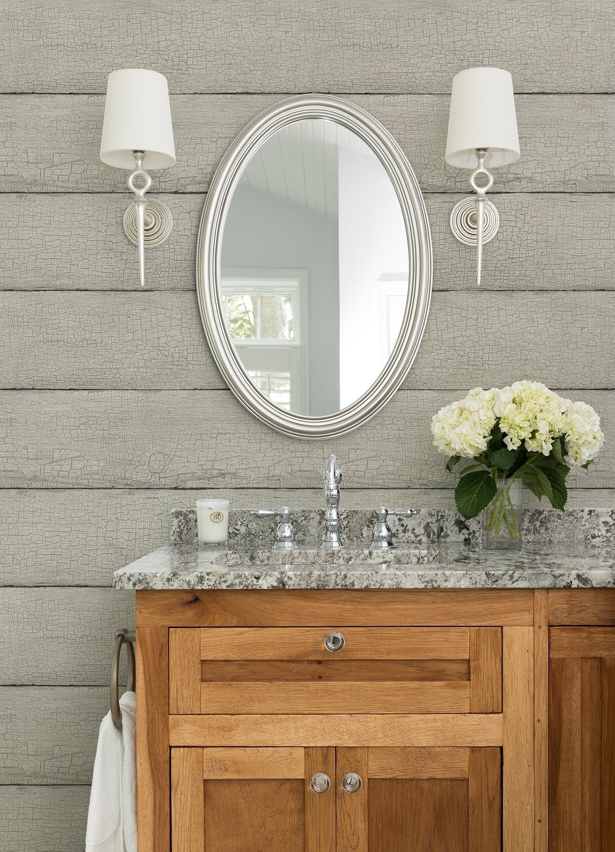 Morgan Grey Distressed Wood Wallpaper with Country Wood Panel Motif - Chesapeake 4072-70012