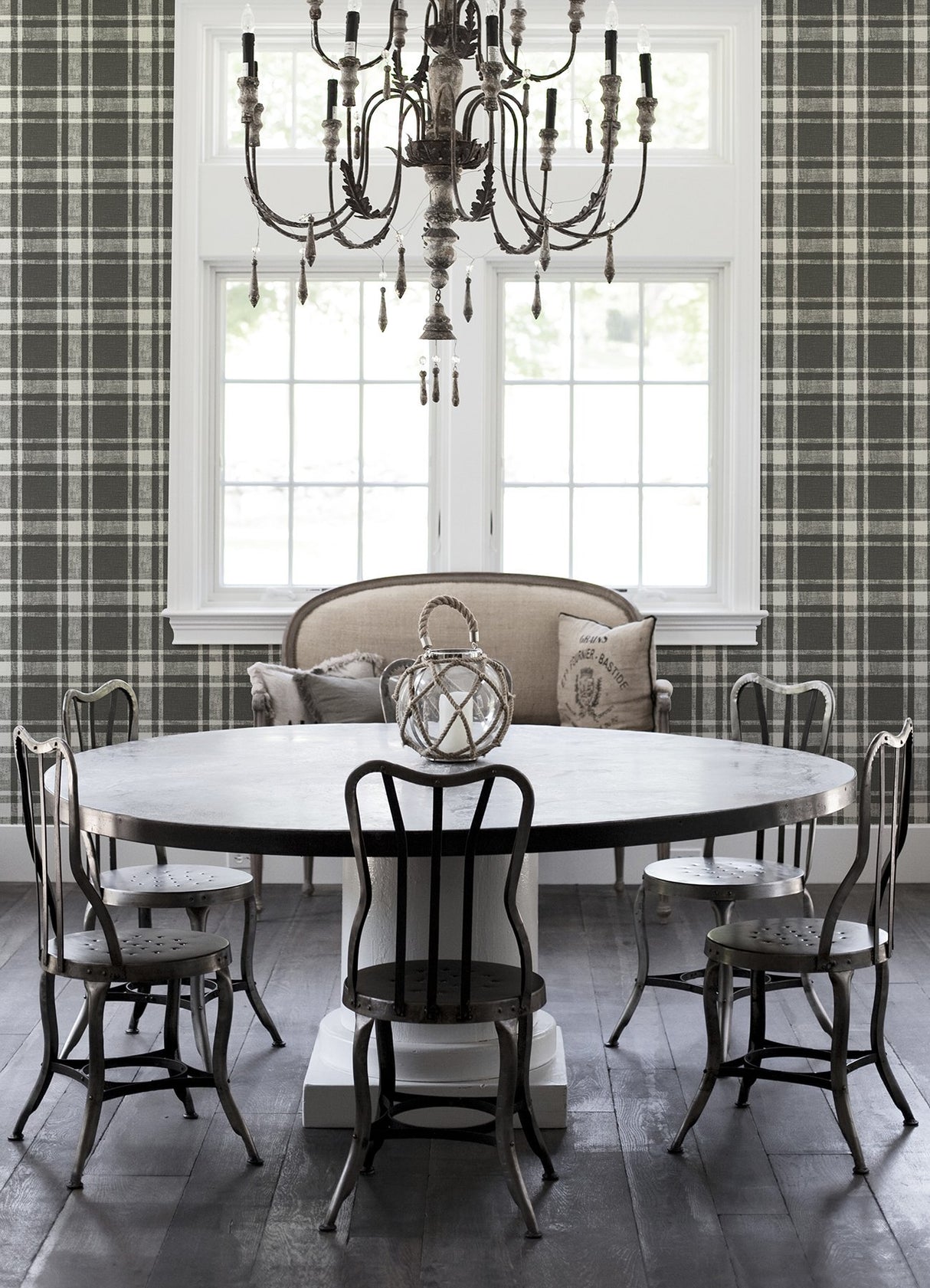 Antoine Charcoal Flannel Wallpaper with Fabric & Woven Textures Plaid - Chesapeake 4072-70020