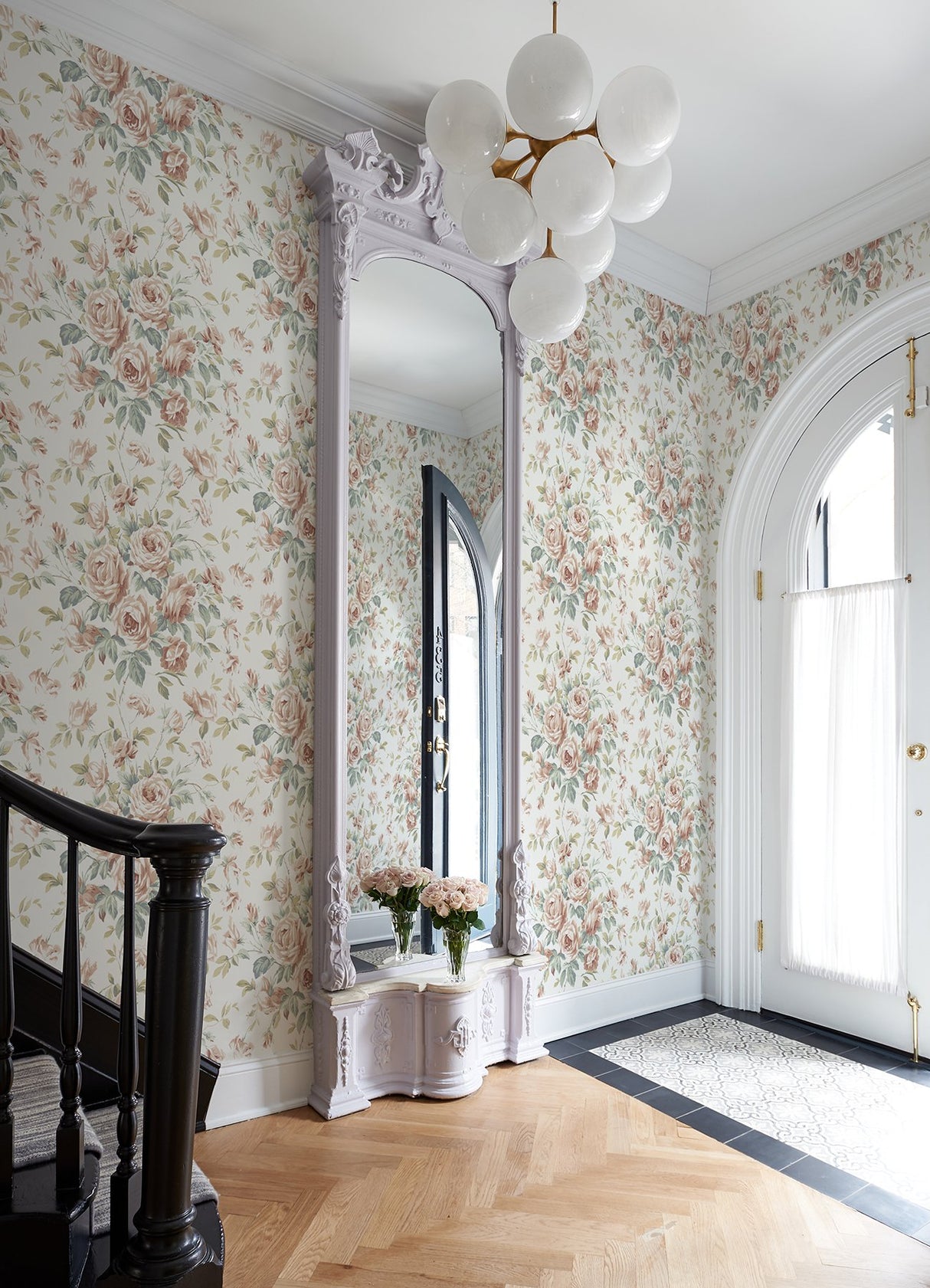Manon Blush Rose Stitch Wallpaper with Botanical Floral Motif - Chesapeake 4072-70022