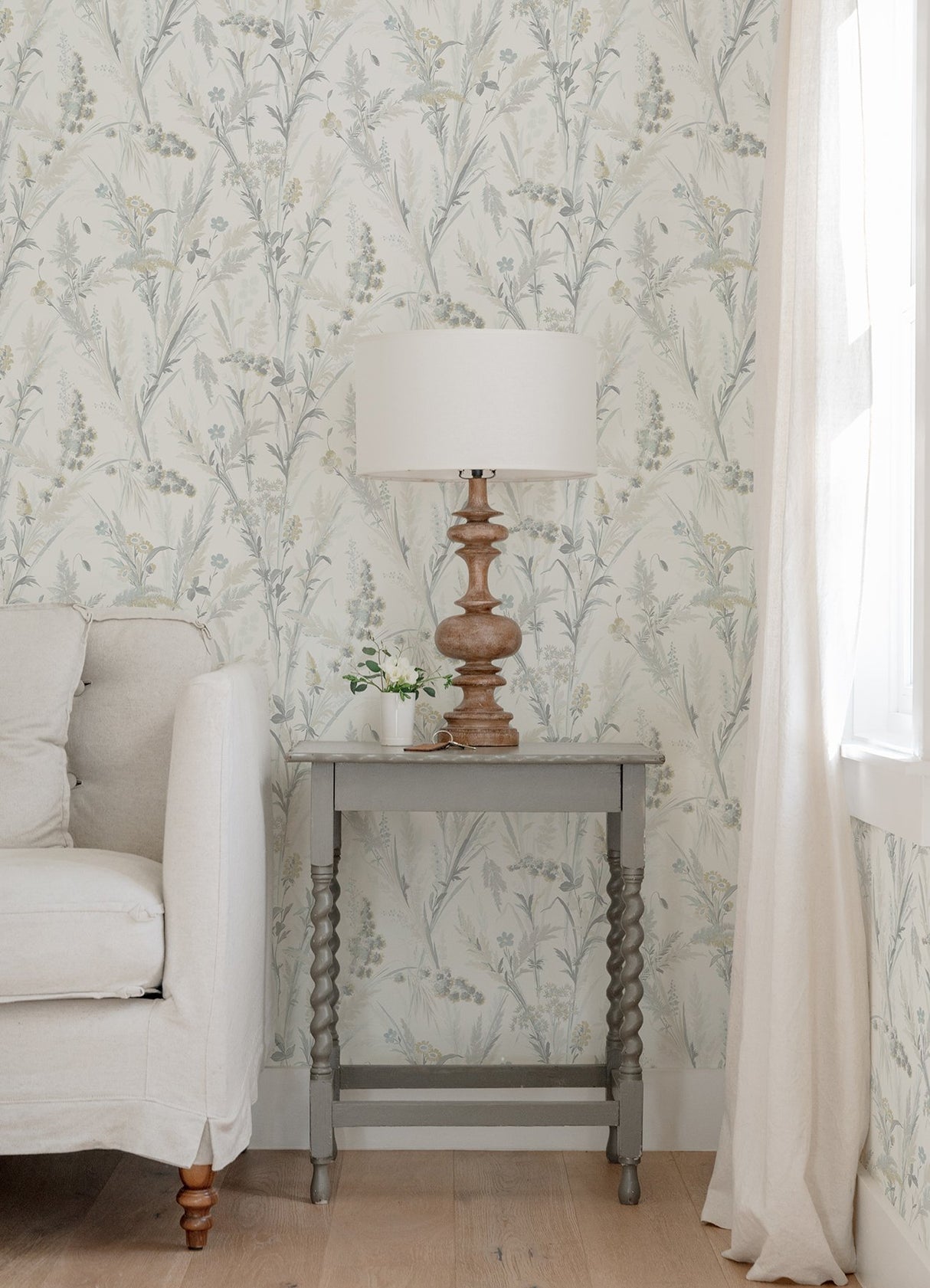 Hillaire Light Blue Meadow Wallpaper with Botanical Country Motif - Chesapeake 4072-70030