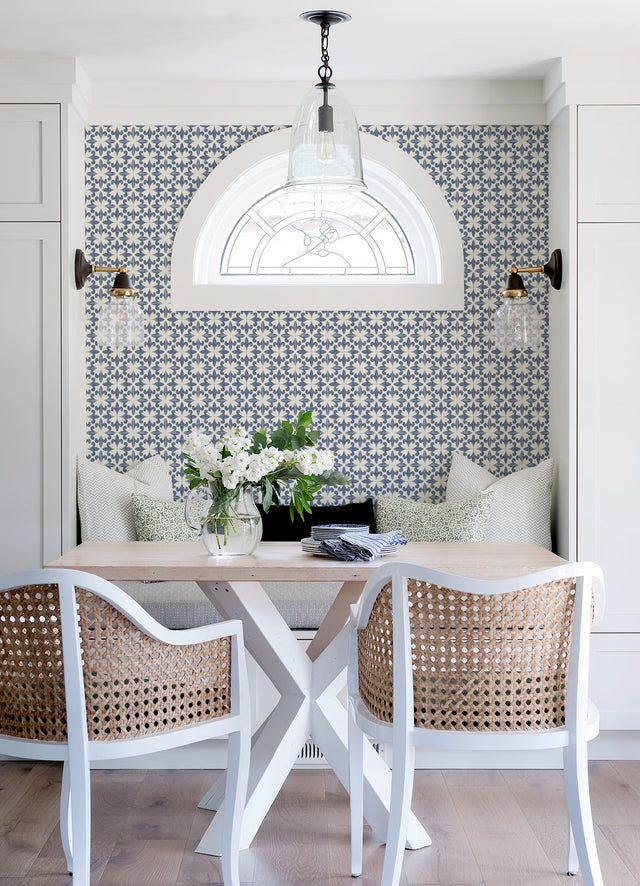 Remy Blue Fleur Tile Wallpaper with Classic Fleur de Lis Graphic Pattern - Chesapeake 4072-70033