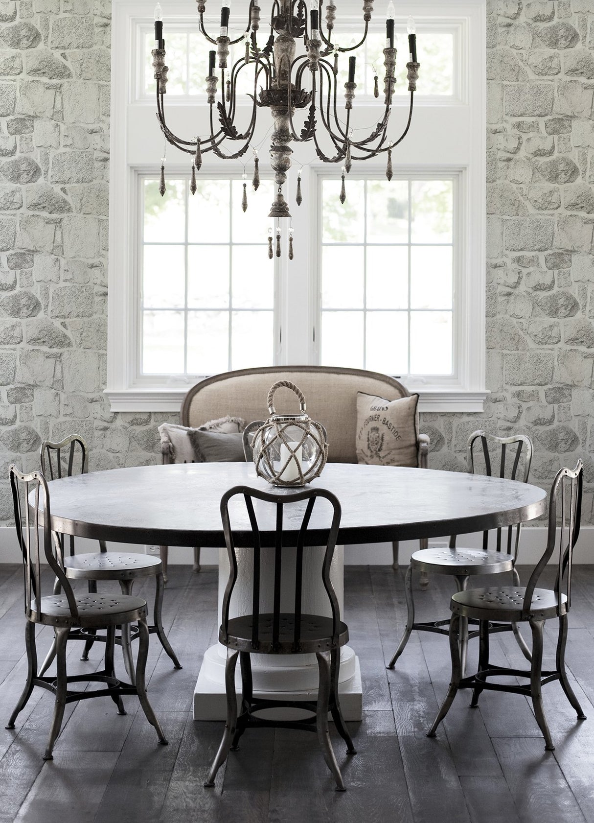 Axelle White Stone Wallpaper with Sure Strip Prepasted Country Style - Chesapeake 4072-70043