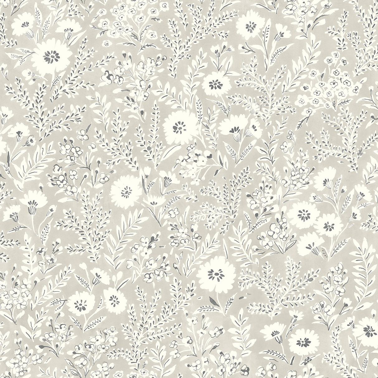 Agathon Taupe Floral Wallpaper with Country Botanical Flowers Pattern - Chesapeake 4072-70049