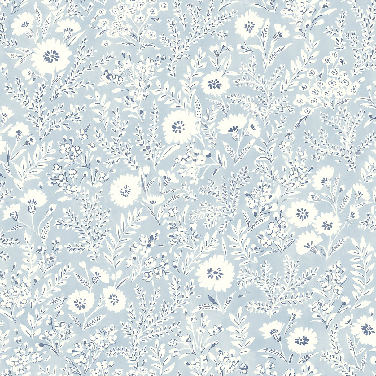 Agathon Light Blue Floral Wallpaper with Country Botanical Flowers Motif - Chesapeake 4072-70050