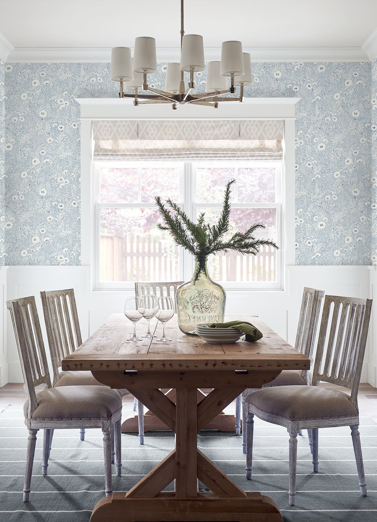Agathon Light Blue Floral Wallpaper with Country Botanical Flowers Motif - Chesapeake 4072-70050