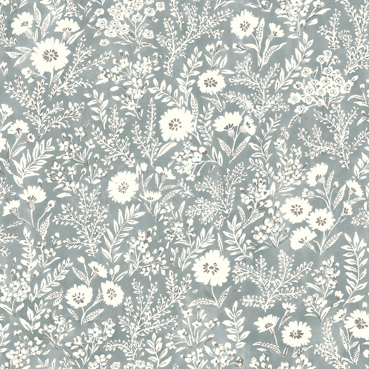 Agathon Blue Floral Wallpaper with Country Botanical Flower Pattern - Chesapeake 4072-70051