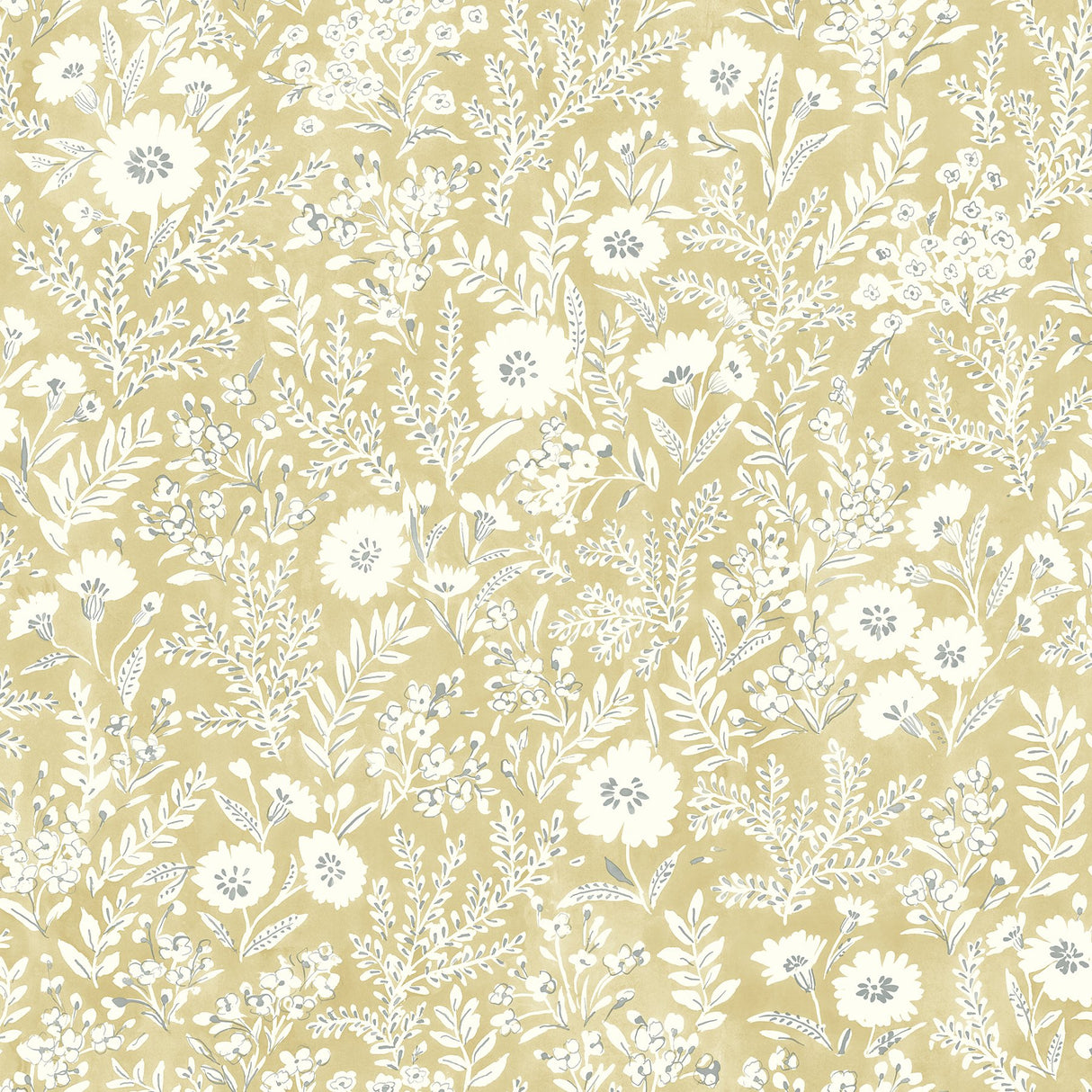 Agathon Wheat Floral Wallpaper with Botanical Flowers Pattern, Country Style - Chesapeake 4072-70052