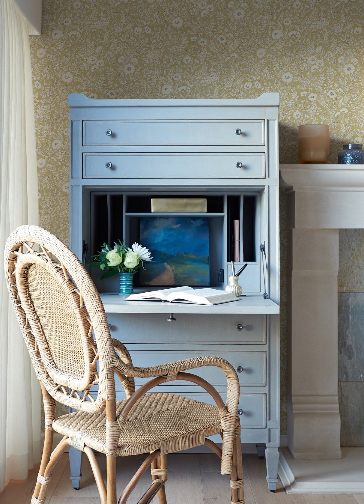 Agathon Wheat Floral Wallpaper with Botanical Flowers Pattern, Country Style - Chesapeake 4072-70052