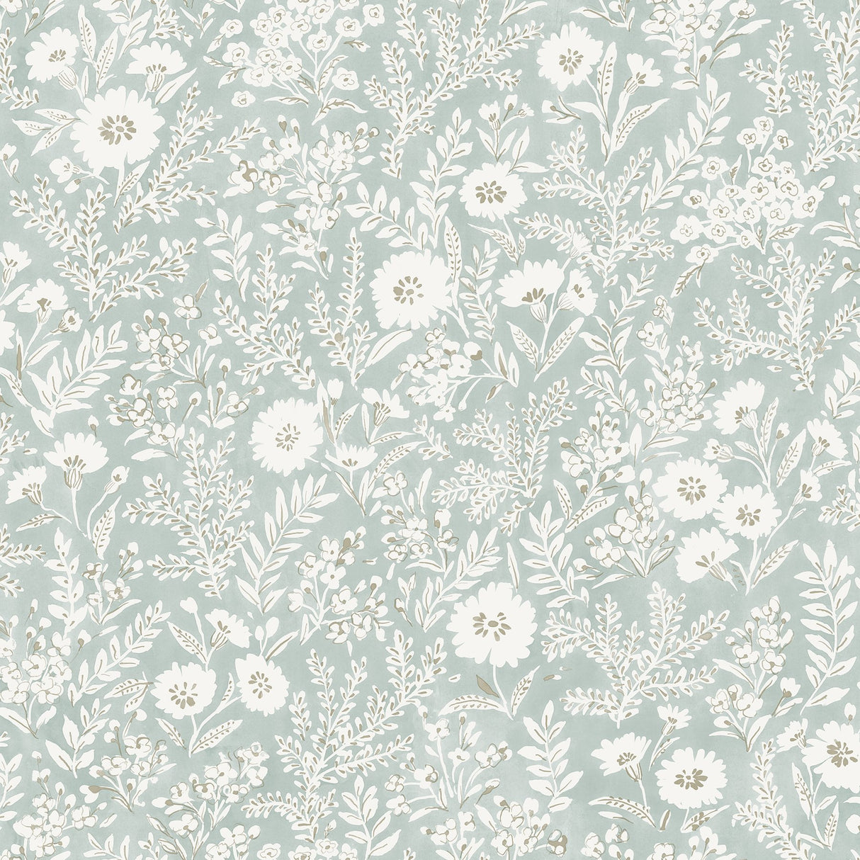 Agathon Seafoam Floral Wallpaper with Botanical Watercolor Flowers - Chesapeake 4072-70053
