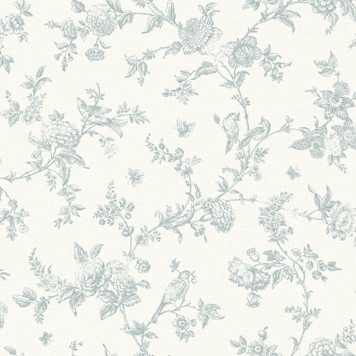 Nightingale Seafoam Floral Trail Wallpaper with Botanical Flowers Trail - Chesapeake 4072-70062