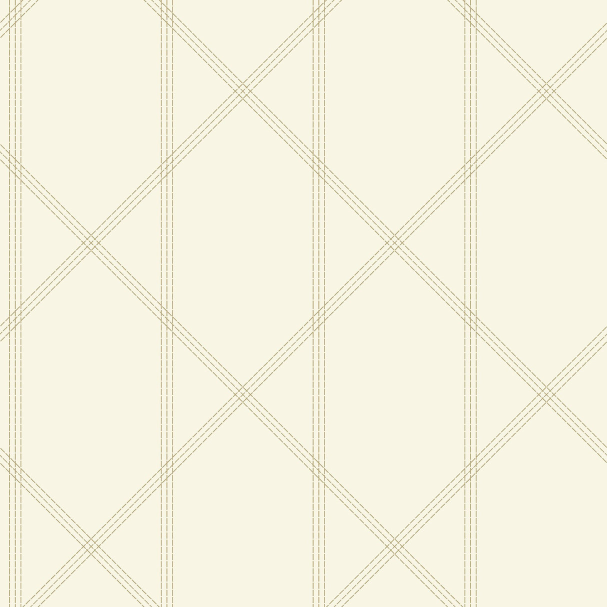 Walcott Cream Stitched Trellis Wallpaper with Metallic Gold Geometric Trellis - A-Street Prints 4074-26608