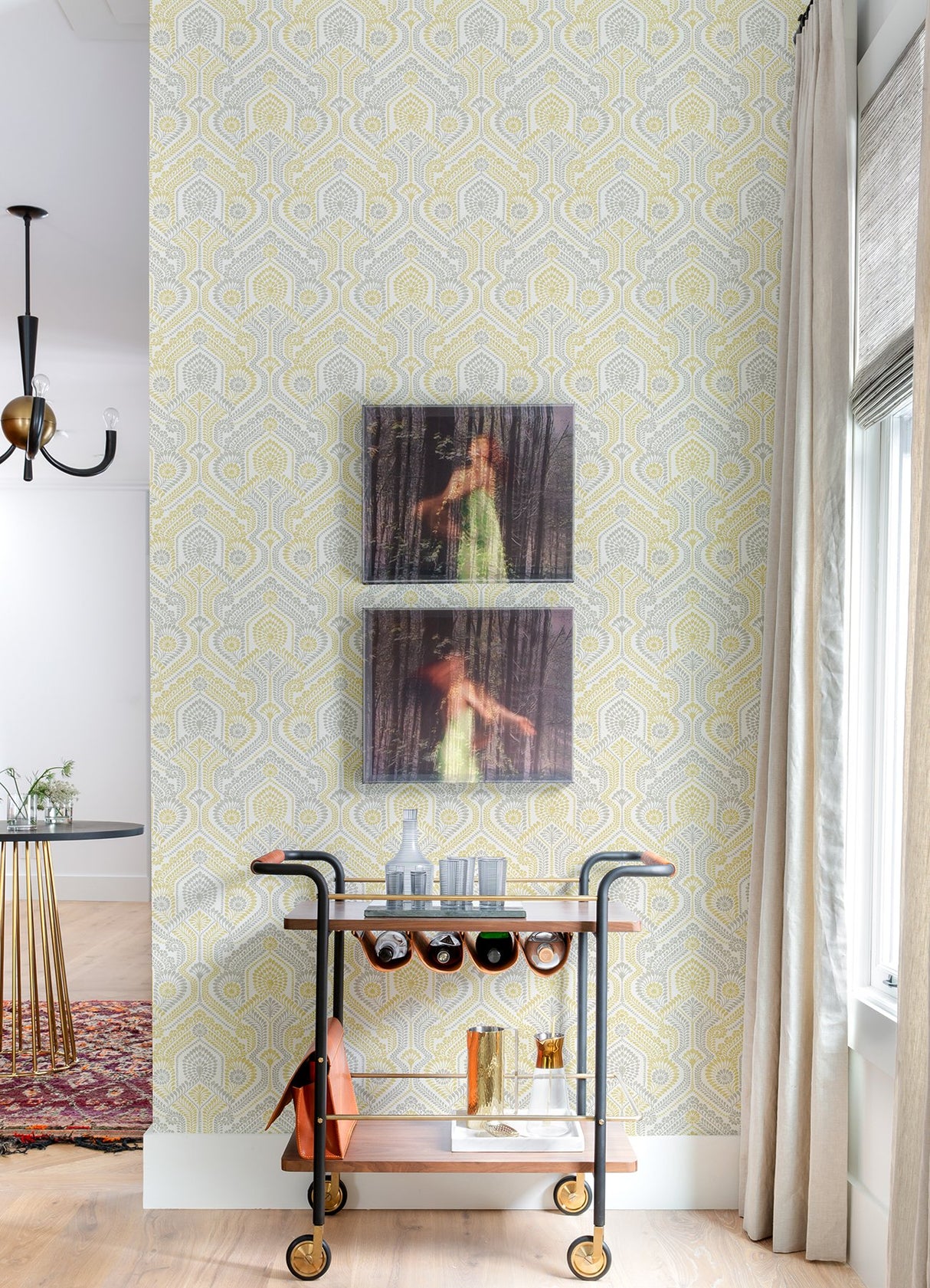 Fernback Yellow Ornate Botanical Wallpaper with Farmhouse Botanical Pattern - A-Street Prints 4074-26615