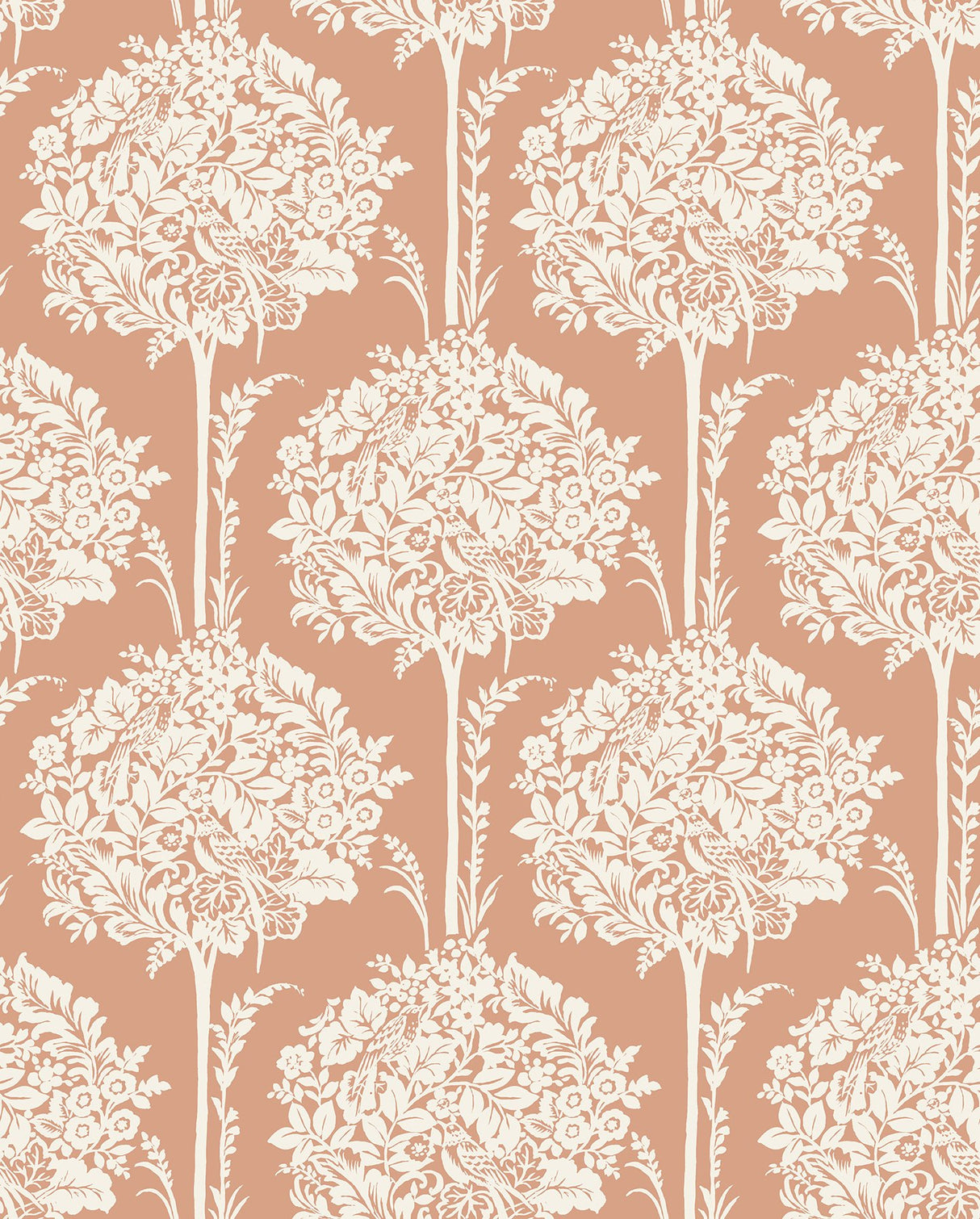 Zaria Apricot Topiary Wallpaper with Botanical Topiary Pattern - A-Street Prints 4074-26624