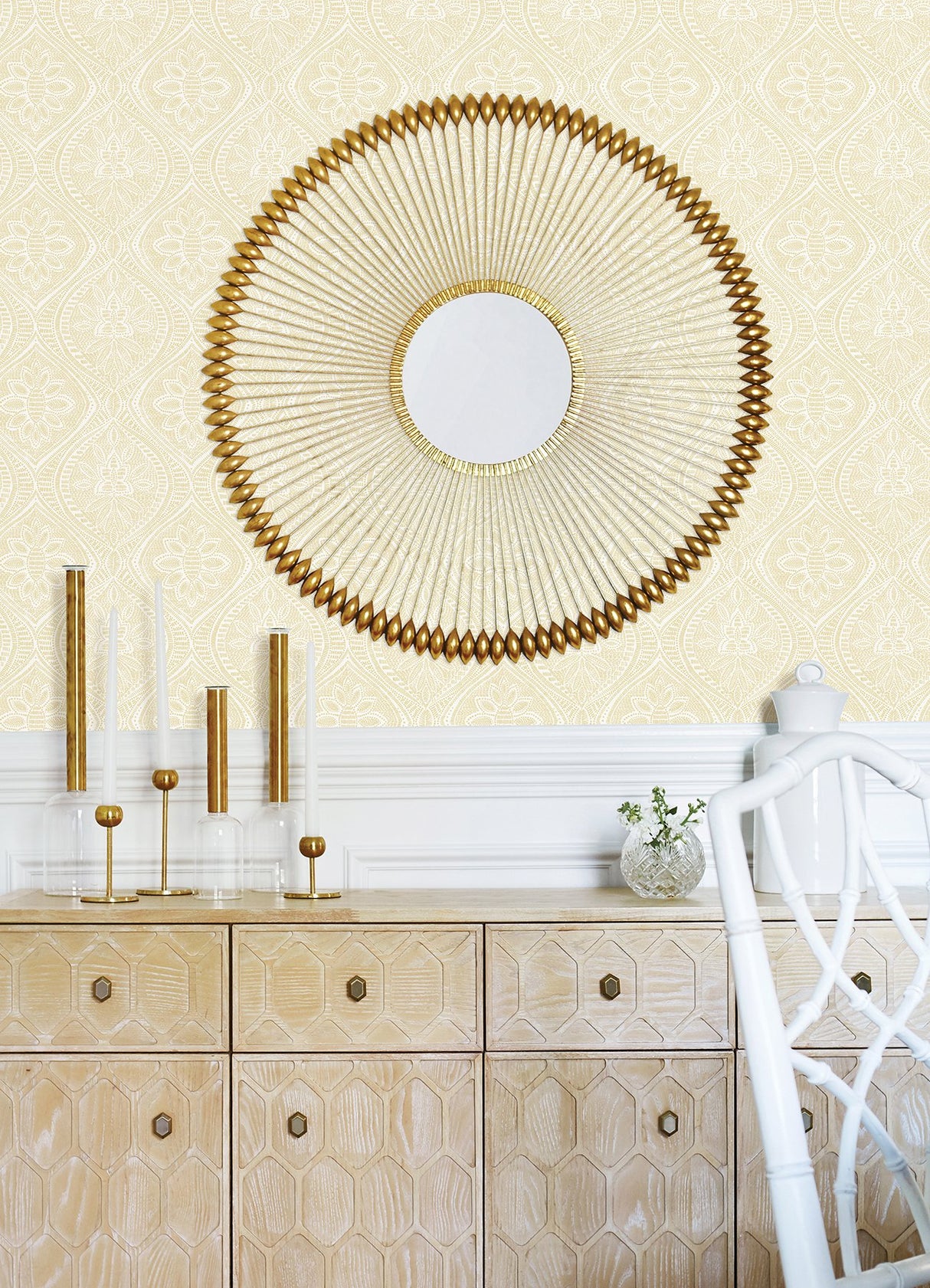 Scout Light Yellow Floral Ogee Wallpaper with Raised Ink Textured Botanical Motif - A-Street Prints 4074-26638