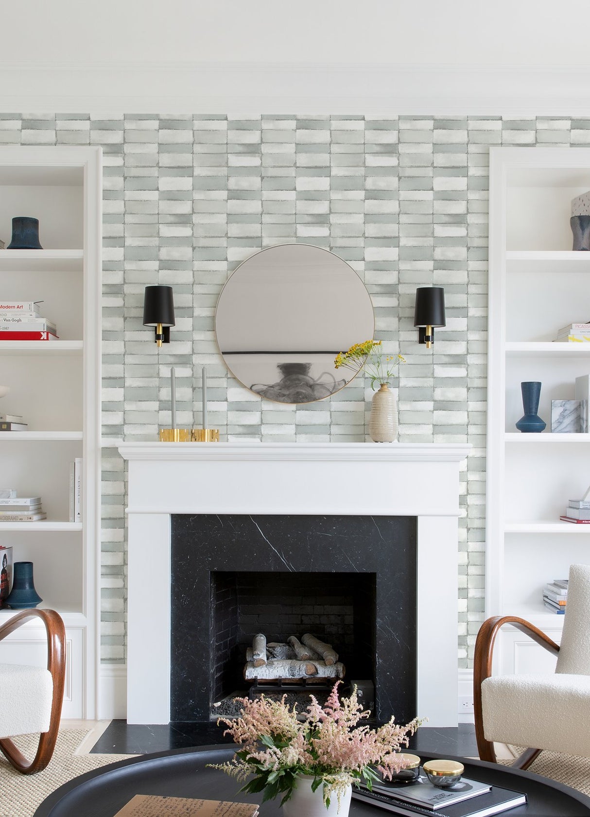 Braden Sage Tile Wallpaper with Metallic Effect, Modern Graphics Non Woven - A-Street Prints 4074-26647