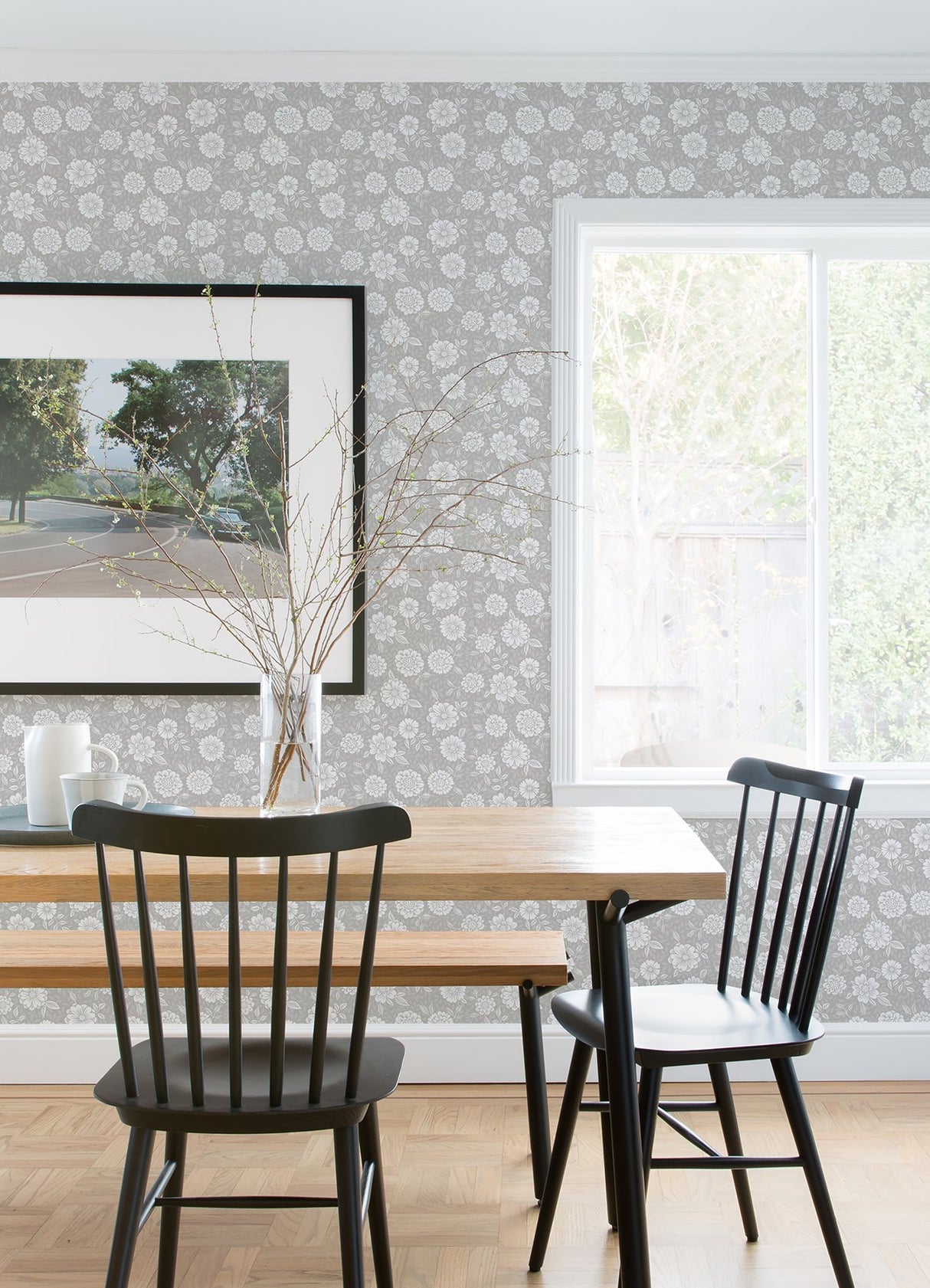 Lizette Grey Charming Floral Wallpaper with Botanical Flowers Pattern, Country Style - A-Street Prints 4080-15909