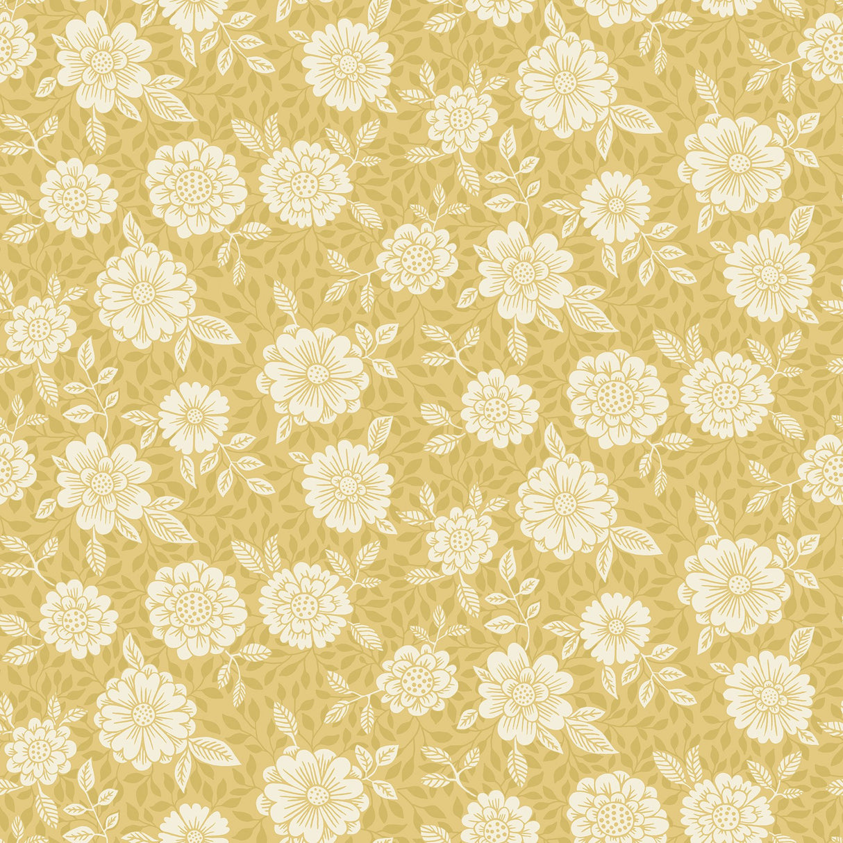 Lizette Mustard Charming Floral Wallpaper with Botanical Flower Pattern, Country Style - A-Street Prints 4080-15910
